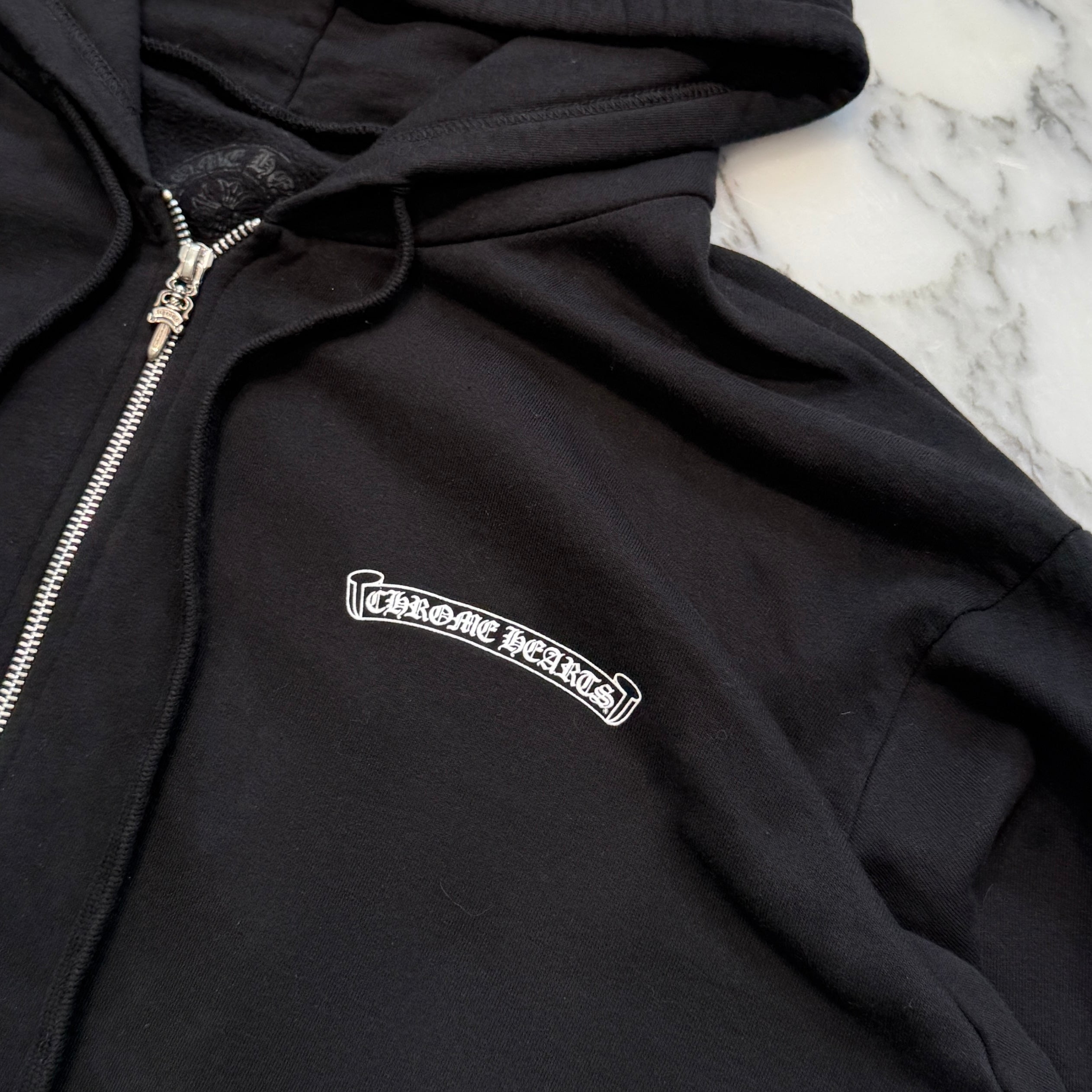 CHROME HEARTS Back Scroll Label Logo Zip Up Hoodie Size L クロムハーツ バックスクロールラベルロゴジップアップフーディ サイズL