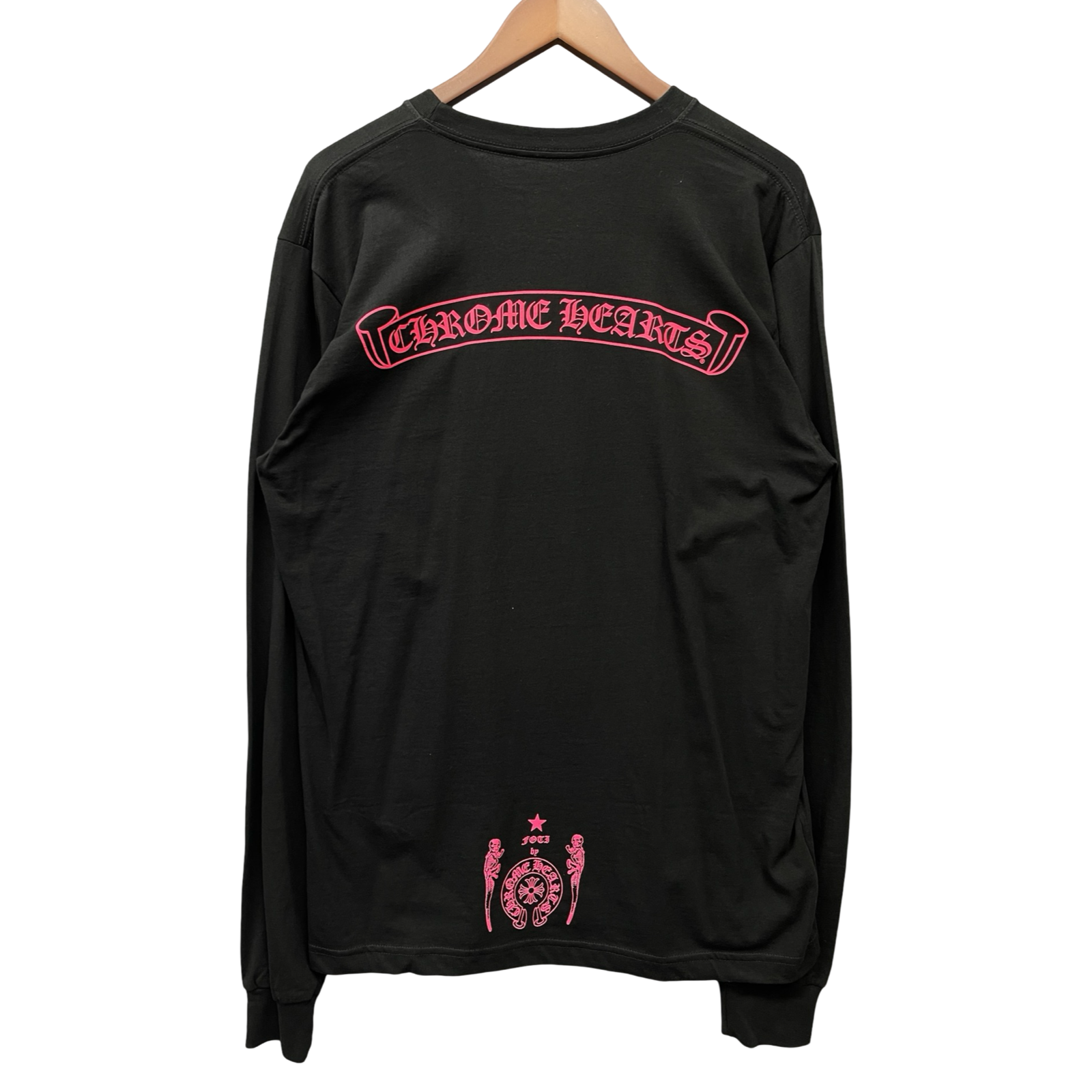 CHROME HEARTS FOTI Neon Pink Back Scroll Logo Long Sleeve Tee Size L