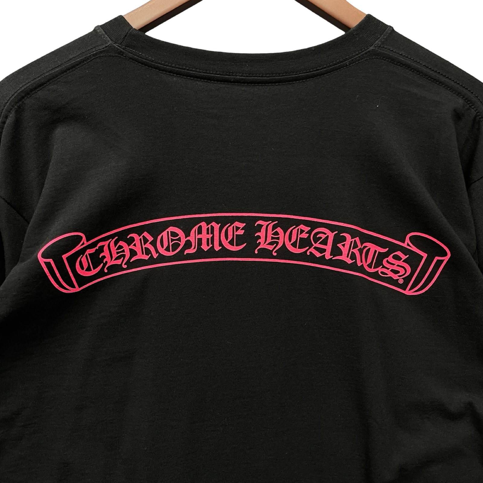 CHROME HEARTS FOTI Neon Pink Back Scroll Logo Long Sleeve Tee Size L