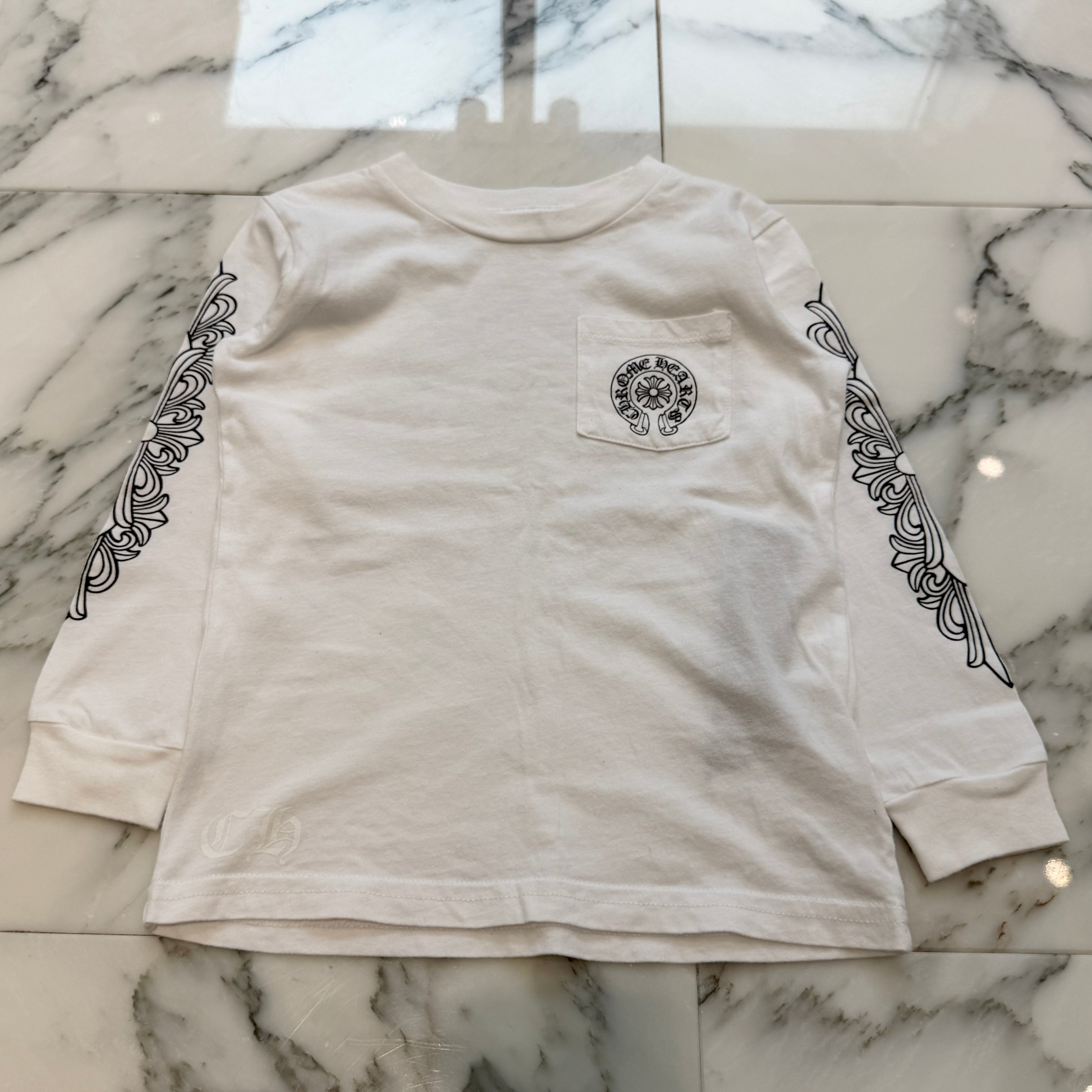 CHROME HEARTS Floral Cross Back Horseshoe Baby Long Sleeve Tee Size 4T(130/63) クロムハーツ フローラルクロス バックホースシュー ベビー ロングスリーブTシャツ サイズ4T(130/63)