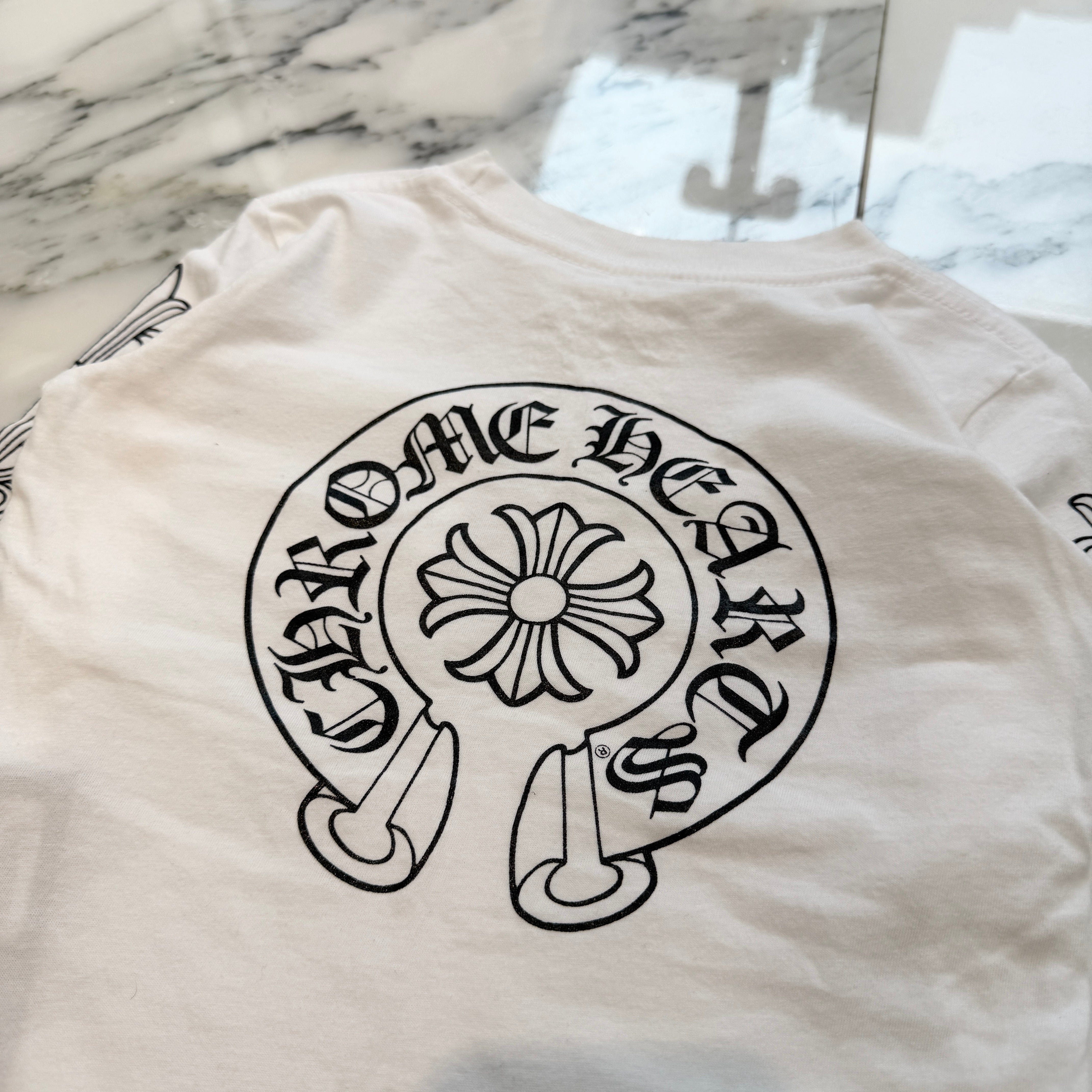 CHROME HEARTS Floral Cross Back Horseshoe Baby Long Sleeve Tee Size 4T(130/63) クロムハーツ フローラルクロス バックホースシュー ベビー ロングスリーブTシャツ サイズ4T(130/63)