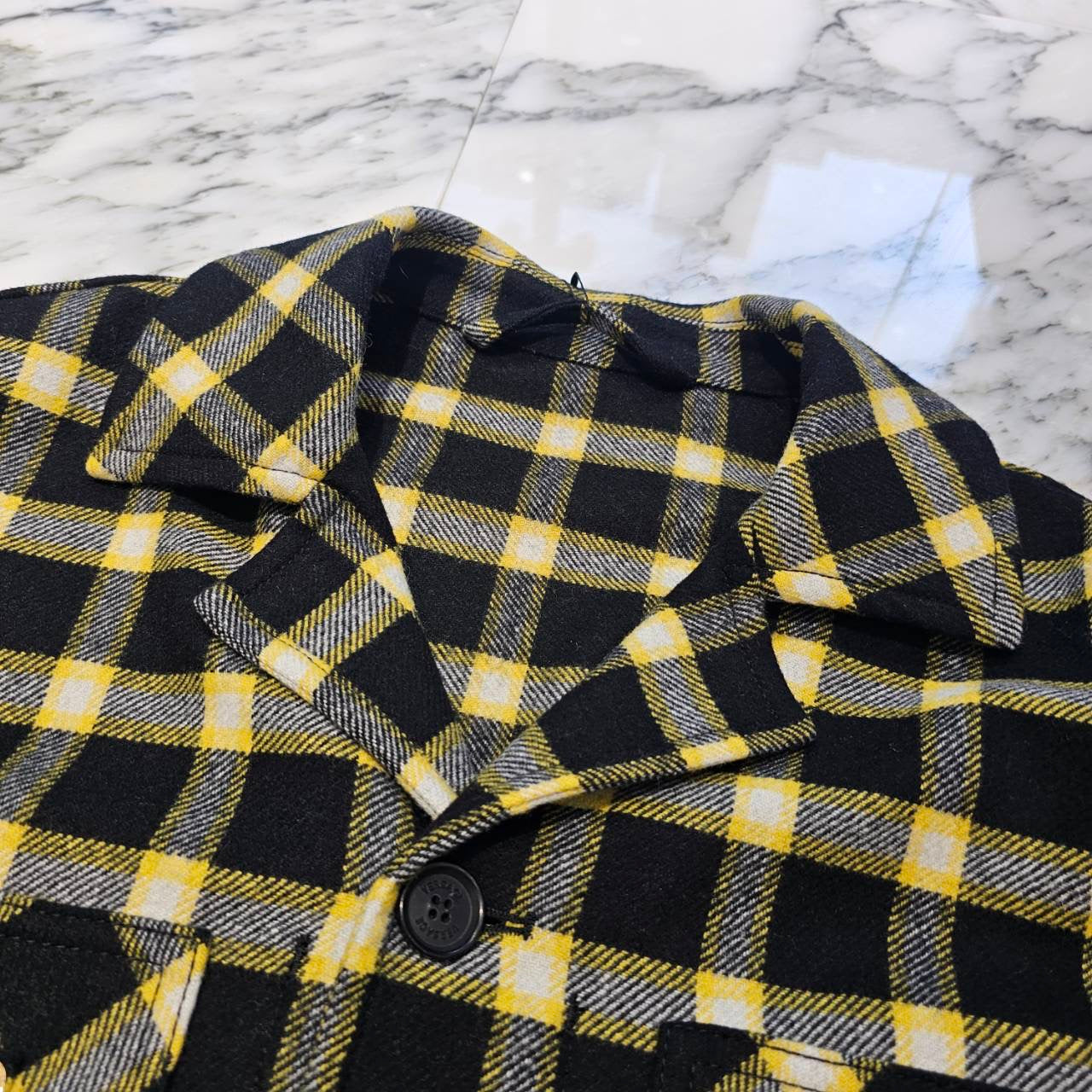 VERSACE 2023AW Leather Logo Patch Wool Blend Check Overshirt 1010265 1A07963 Size M ヴェルサーチェ レザーロゴパッチ ウールブレンド チェック オーバーシャツ サイズM