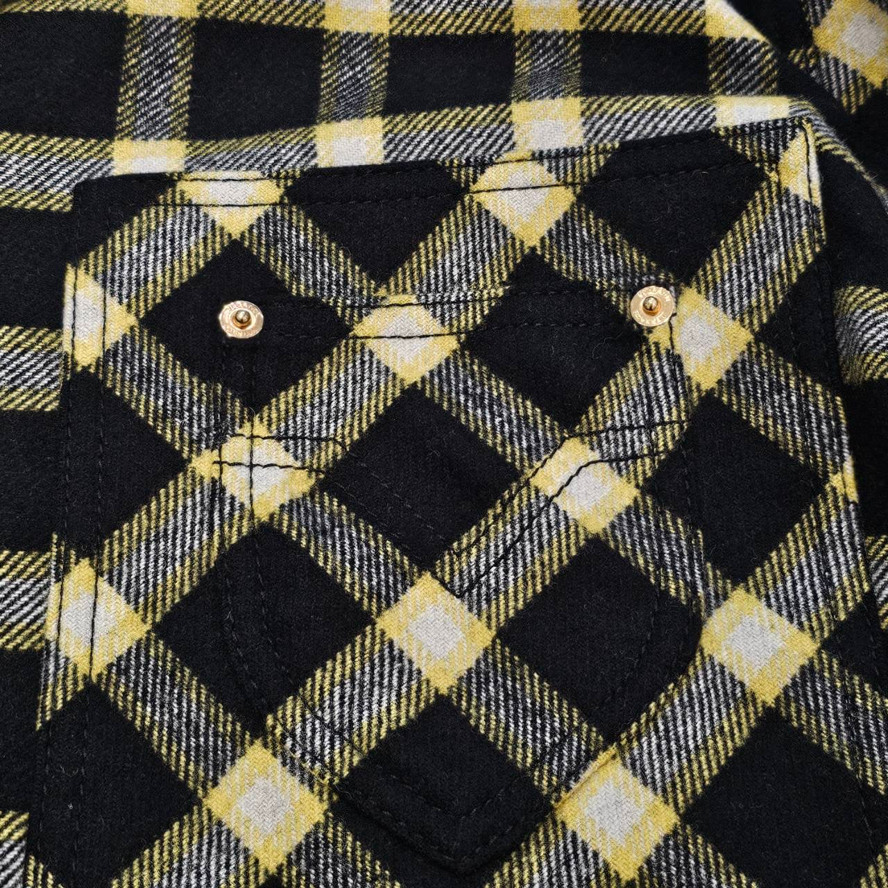 VERSACE 2023AW Leather Logo Patch Wool Blend Check Overshirt 1010265 1A07963 Size M ヴェルサーチェ レザーロゴパッチ ウールブレンド チェック オーバーシャツ サイズM