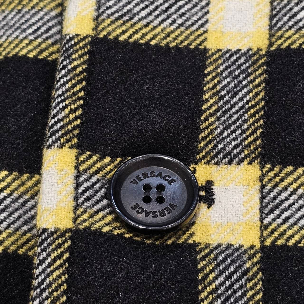 VERSACE 2023AW Leather Logo Patch Wool Blend Check Overshirt 1010265 1A07963 Size M ヴェルサーチェ レザーロゴパッチ ウールブレンド チェック オーバーシャツ サイズM