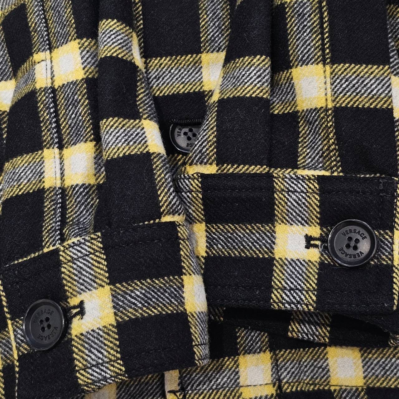 VERSACE 2023AW Leather Logo Patch Wool Blend Check Overshirt 1010265 1A07963 Size M ヴェルサーチェ レザーロゴパッチ ウールブレンド チェック オーバーシャツ サイズM