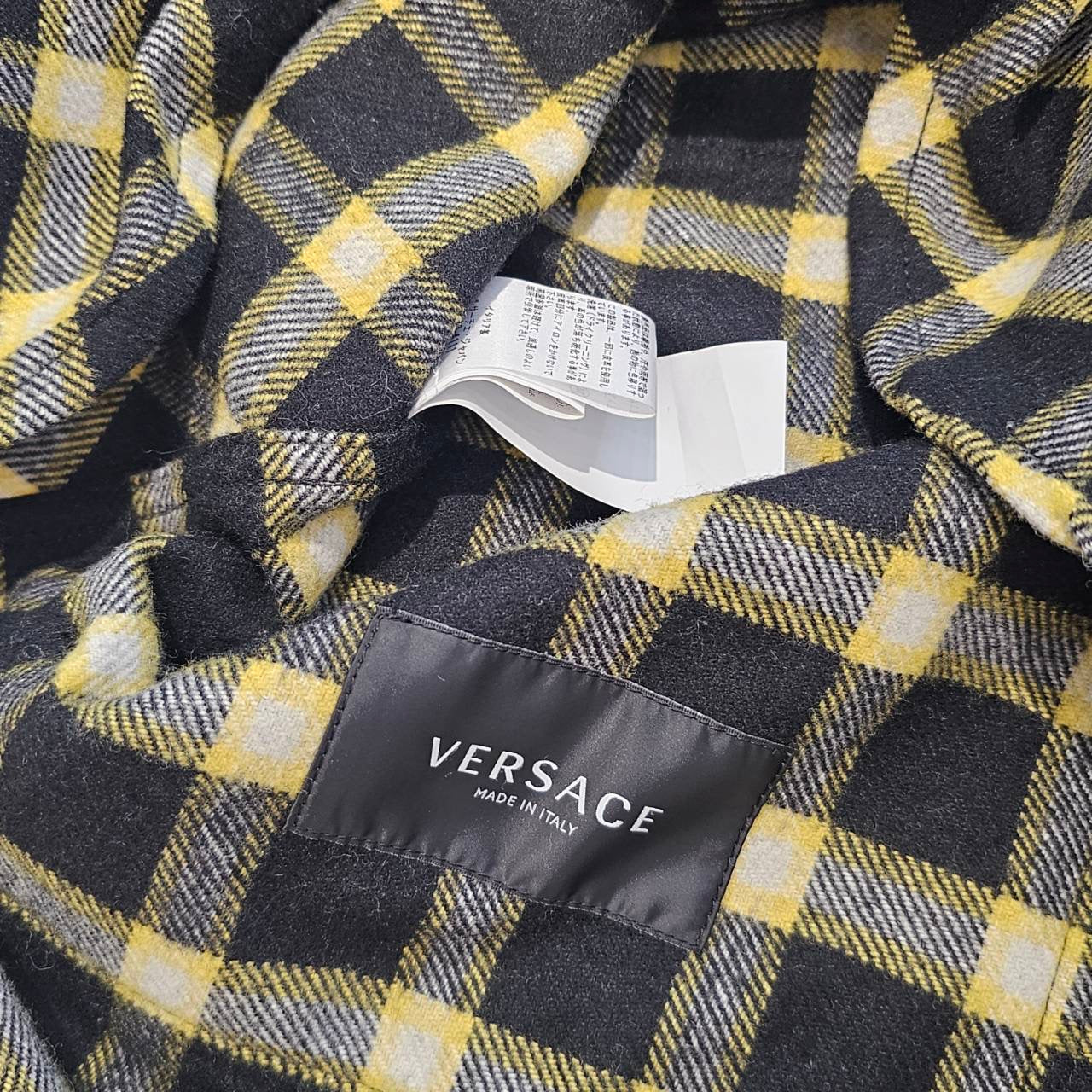 VERSACE 2023AW Leather Logo Patch Wool Blend Check Overshirt 1010265 1A07963 Size M ヴェルサーチェ レザーロゴパッチ ウールブレンド チェック オーバーシャツ サイズM