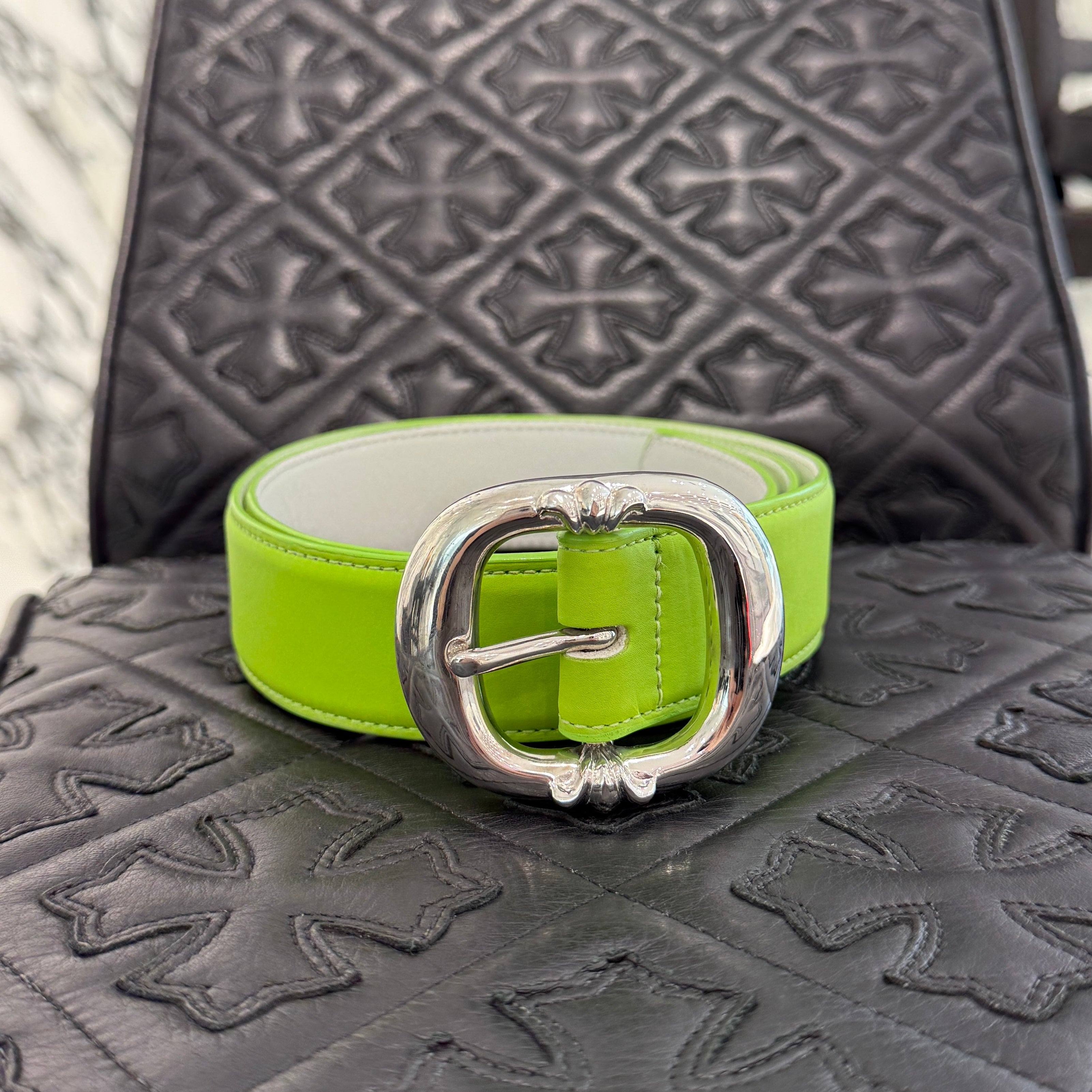 CHROME HEARTS Gunslinger Neon Green Leather Belt Size 32 クロムハーツ ガンスリンガー ネオングリーン レザーベルト サイズ32