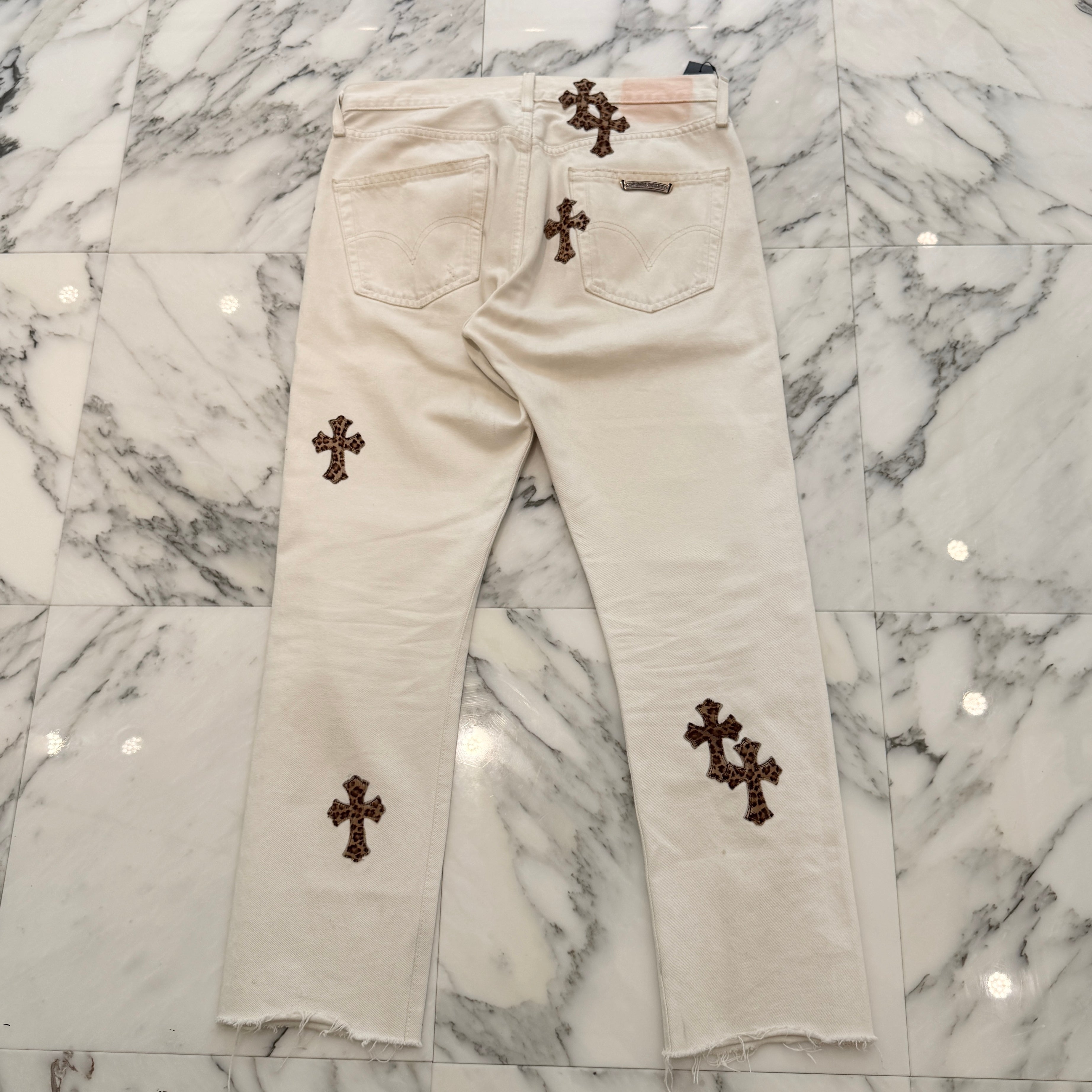 CHROME HEARTS × Levi's Body VNTG Leopard Harako Leather Cross Patch Cotton Denim Pants Size 32 クロムハーツ × リーバイス ボディ レオパード ハラコ レザークロスパッチ コットン デニムパンツ サイズ32