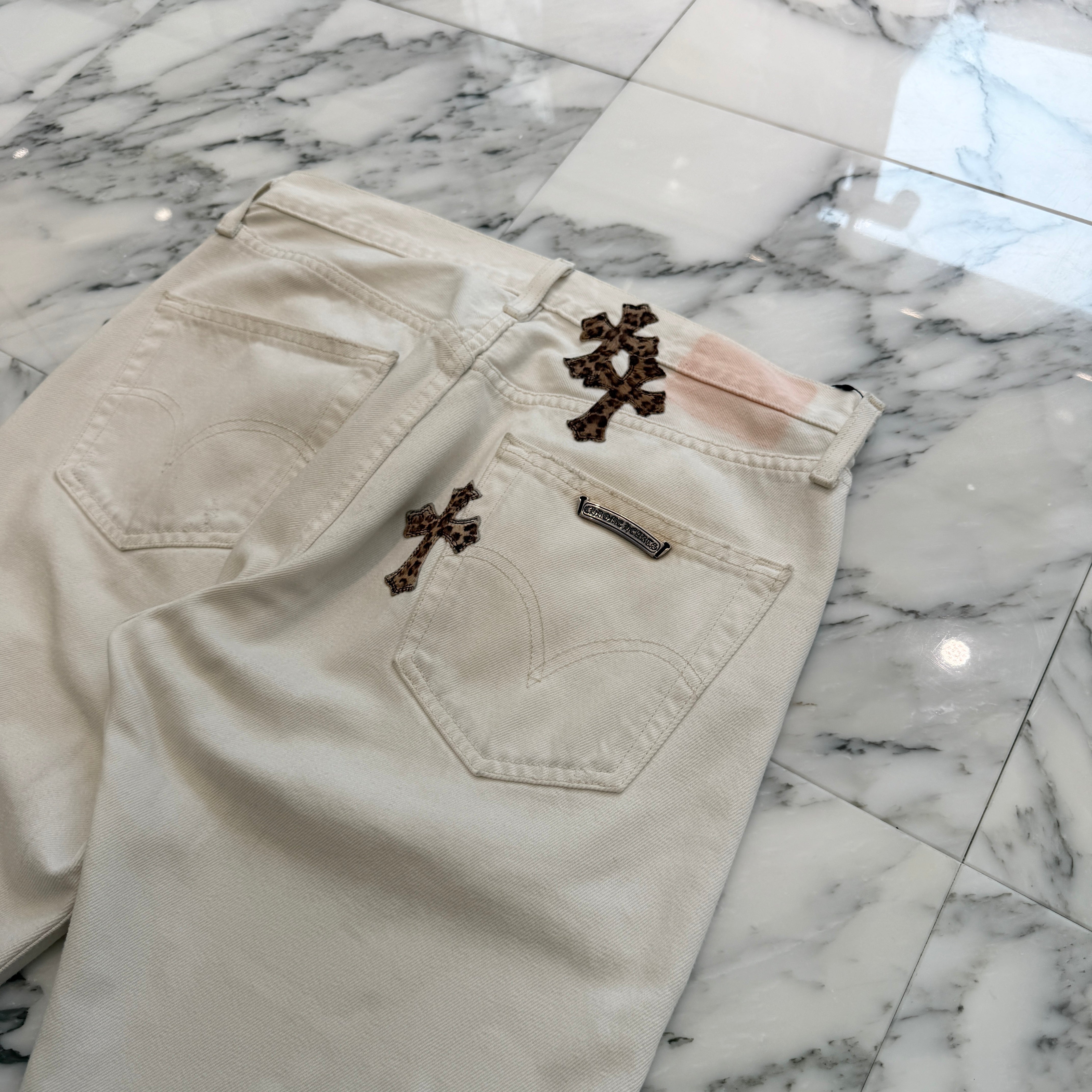 CHROME HEARTS × Levi's Body VNTG Leopard Harako Leather Cross Patch Cotton Denim Pants Size 32 クロムハーツ × リーバイス ボディ レオパード ハラコ レザークロスパッチ コットン デニムパンツ サイズ32