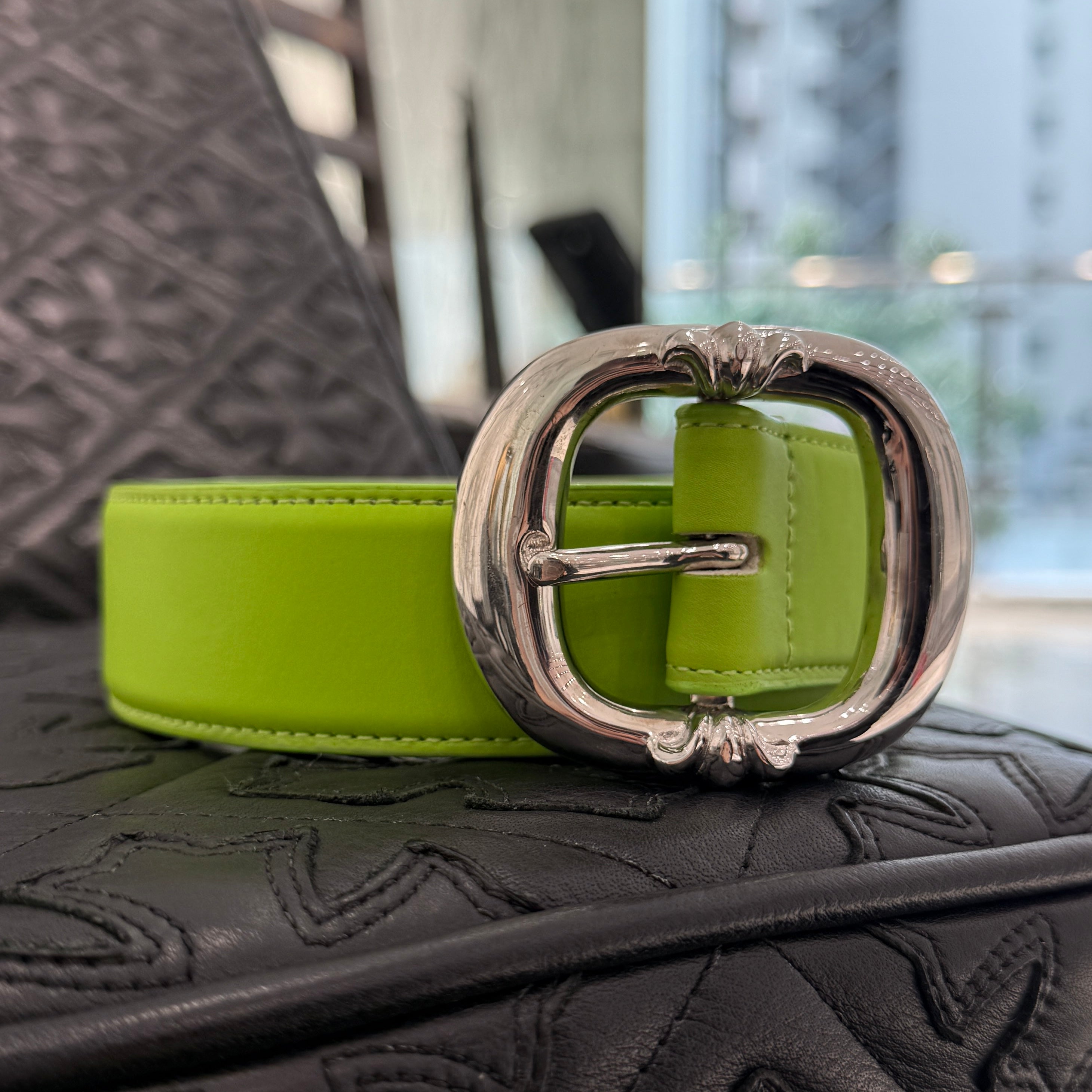 CHROME HEARTS Gunslinger Neon Green Leather Belt Size 32 クロム