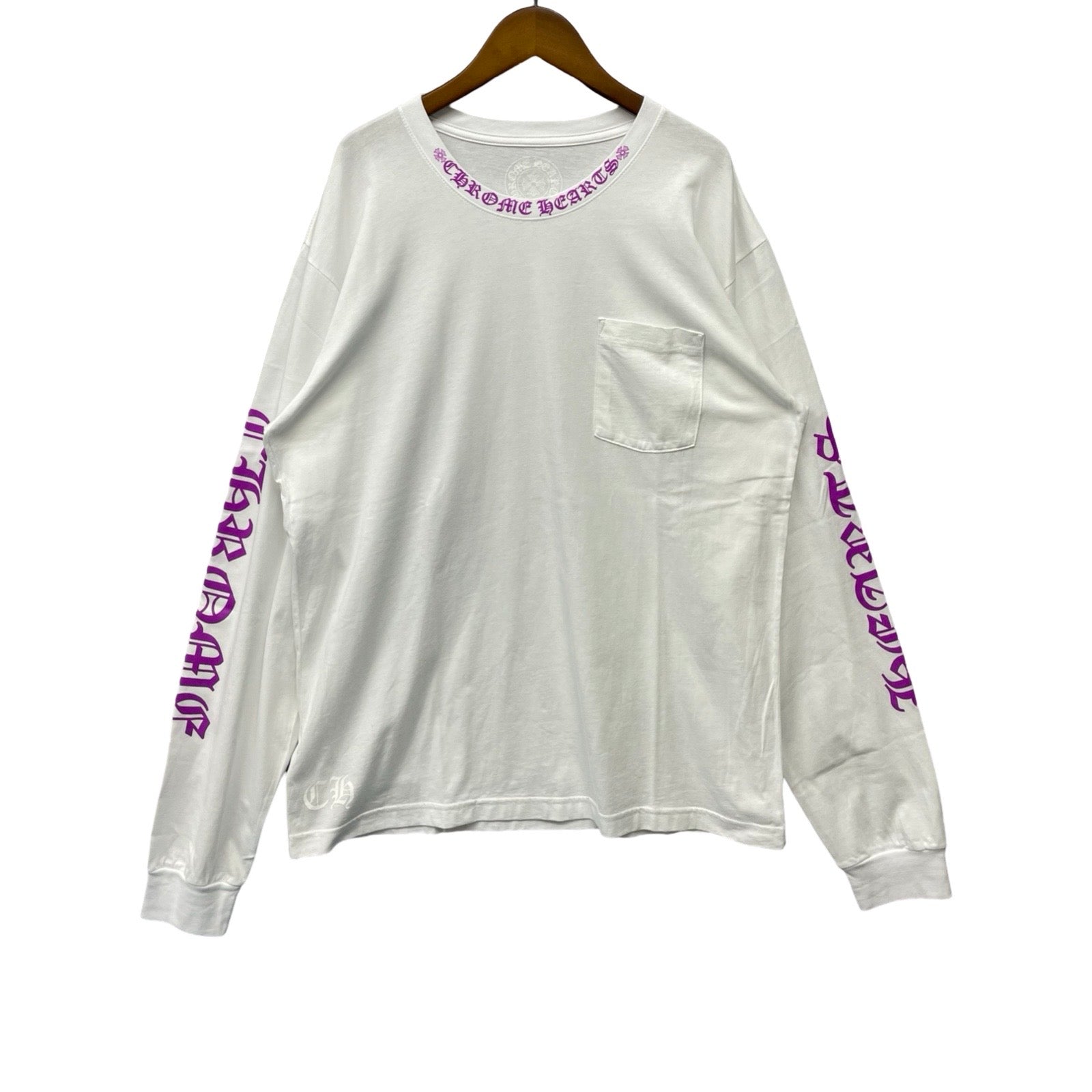 CHROME HEARTS Old English Neck Logo Pastel Purple Long Sleeve Tee Size XL