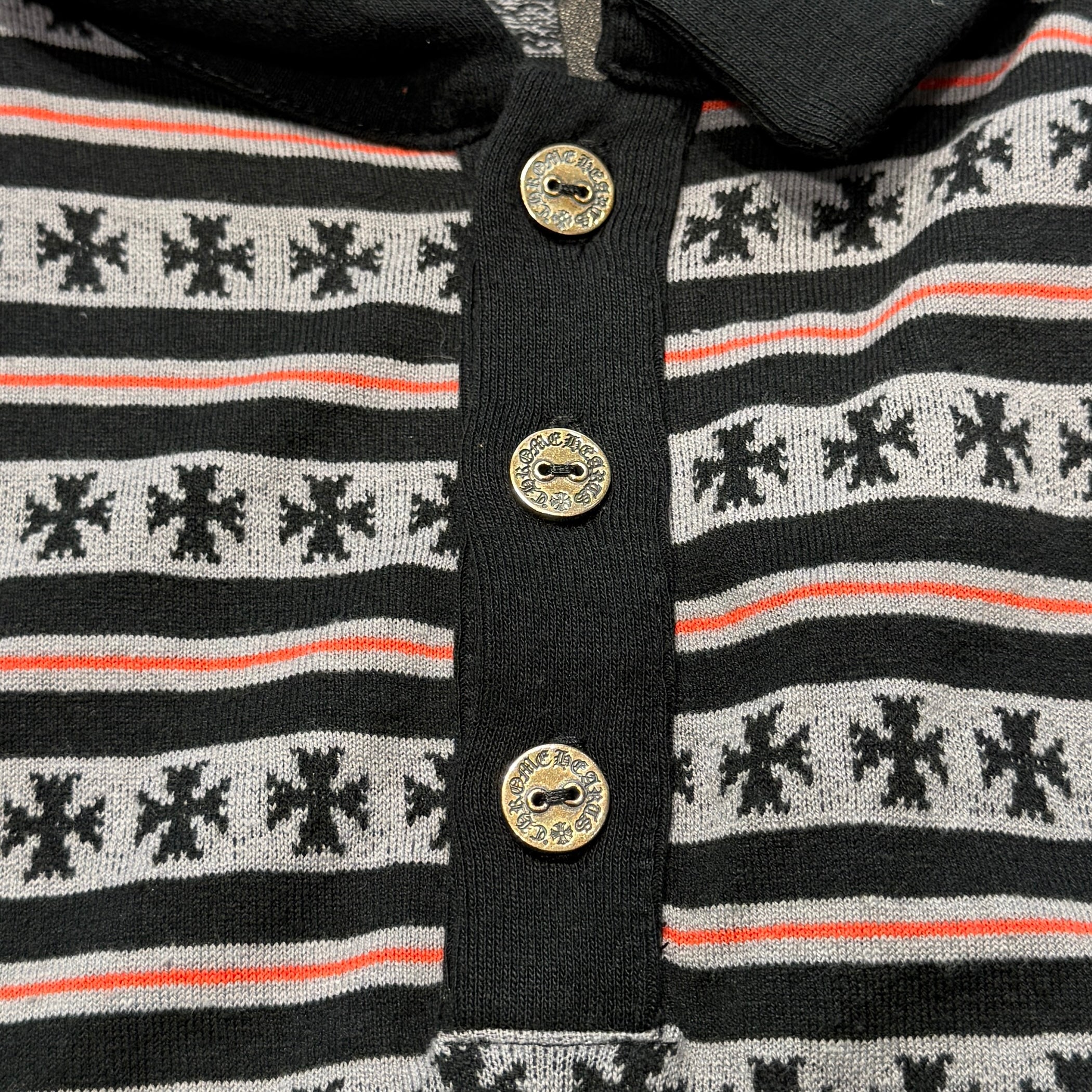 CHROME HEARTS × MATTY BOY Y NOT Chomper Embroidery Stripe Polo Long Sleeve Shirt Size L クロムハーツ × マッティボーイ ワイノット チョンパー刺繍 ストライプ ポロ ロングスリーブシャツ サイズL