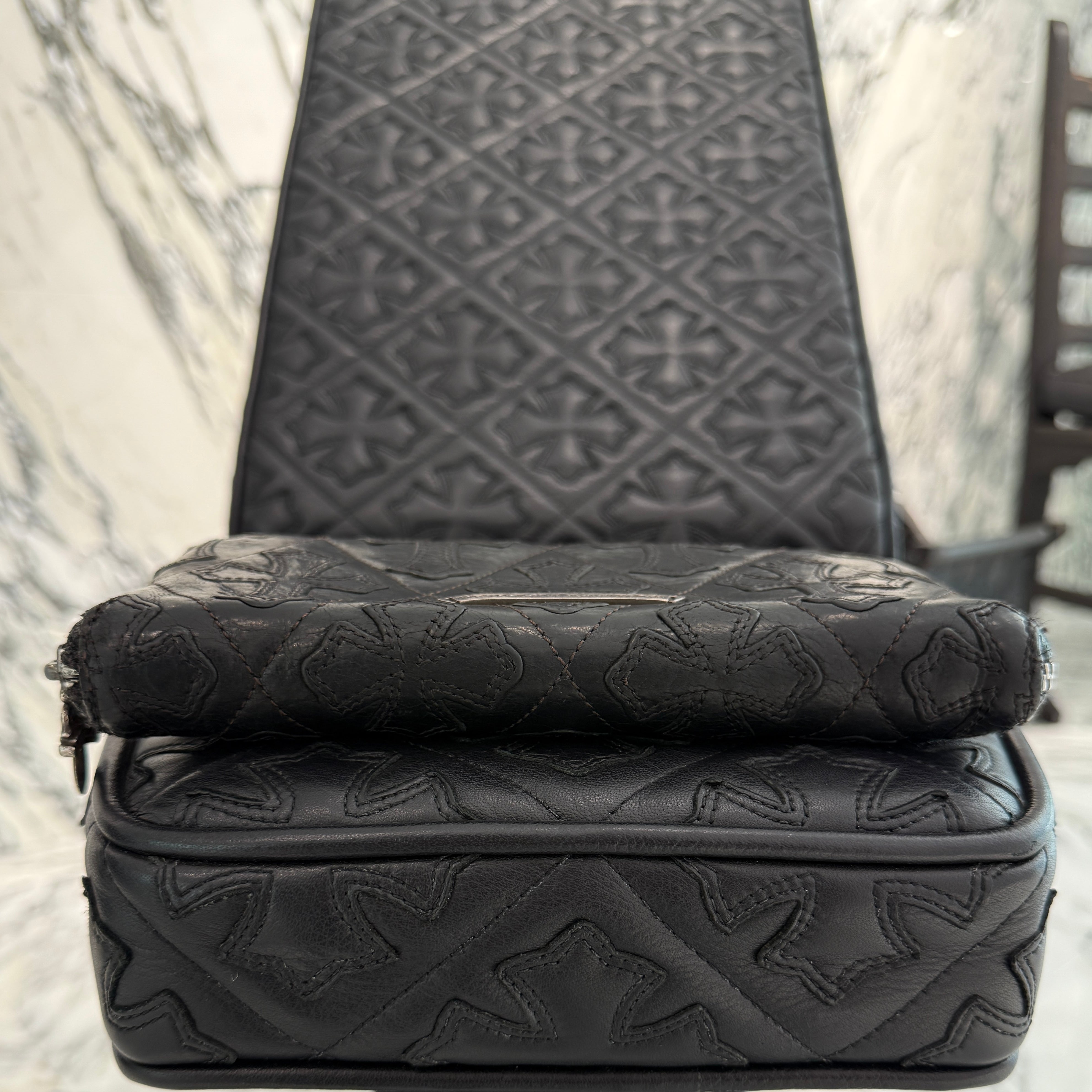 CHROME HEARTS Cemetery Cross Leather Patch Quilting Leather Wallet クロムハーツ セメタリークロス レザーパッチ キルティングレザー ウォレット