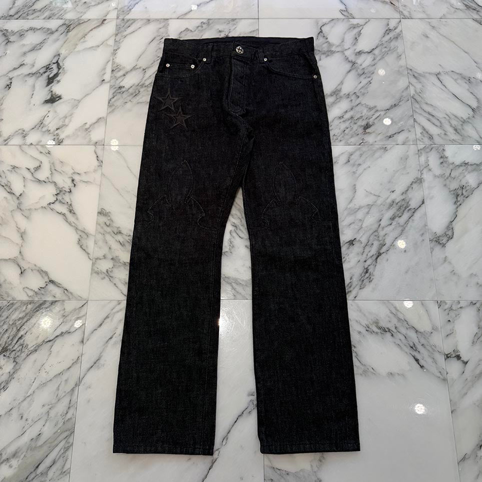 CHROME HEARTS Flare Knee Star Leather Patch Denim Pants Size 32 クロムハーツ フレアニー スターレザーパッチ デニムパンツ サイズ32