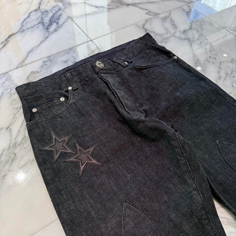 CHROME HEARTS Flare Knee Star Leather Patch Denim Pants Size 32 クロムハーツ フレアニー スターレザーパッチ デニムパンツ サイズ32