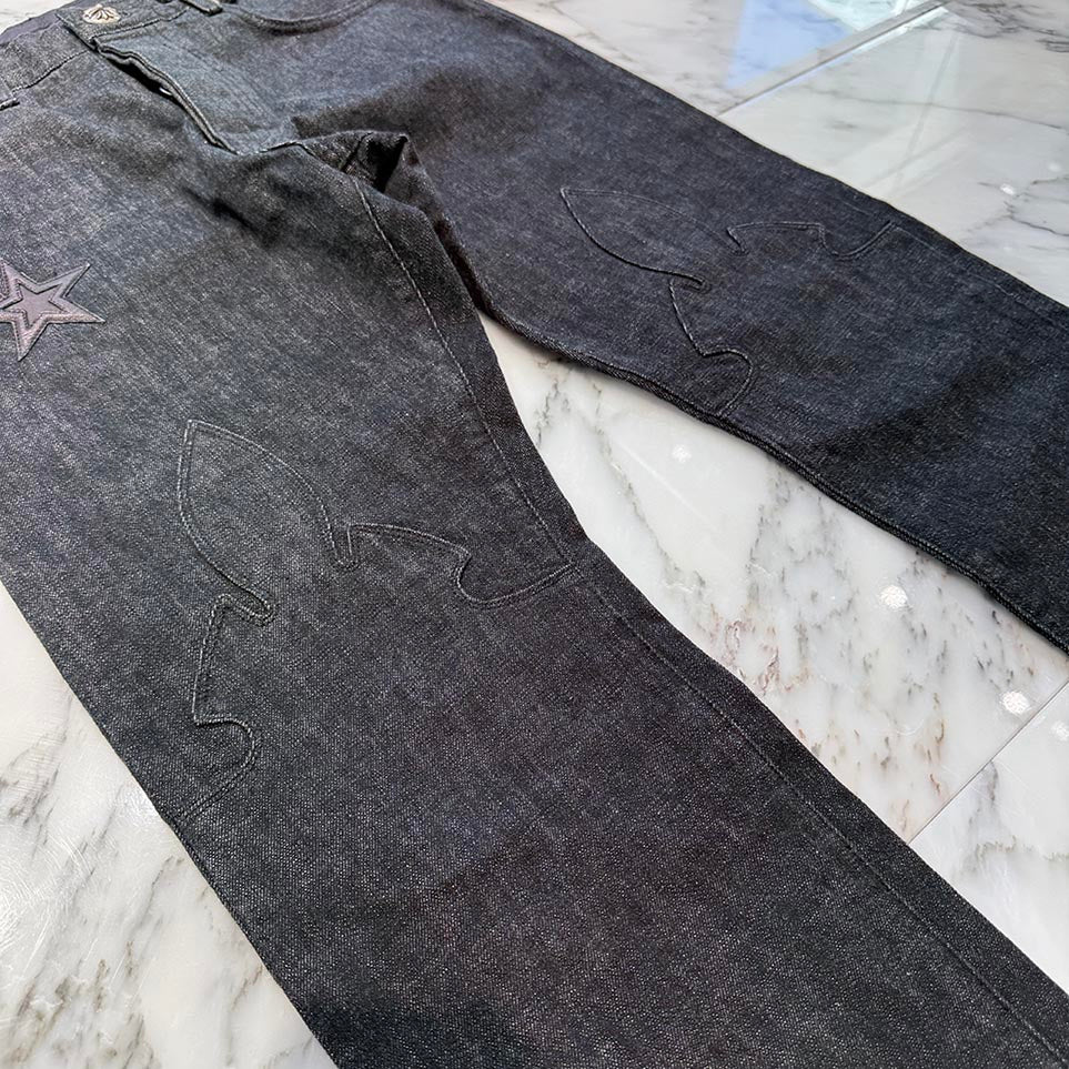 CHROME HEARTS Flare Knee Star Leather Patch Denim Pants Size 32 クロムハーツ フレアニー スターレザーパッチ デニムパンツ サイズ32