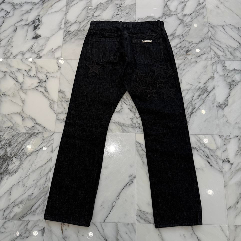 CHROME HEARTS Flare Knee Star Leather Patch Denim Pants Size 32 クロムハーツ フレアニー スターレザーパッチ デニムパンツ サイズ32