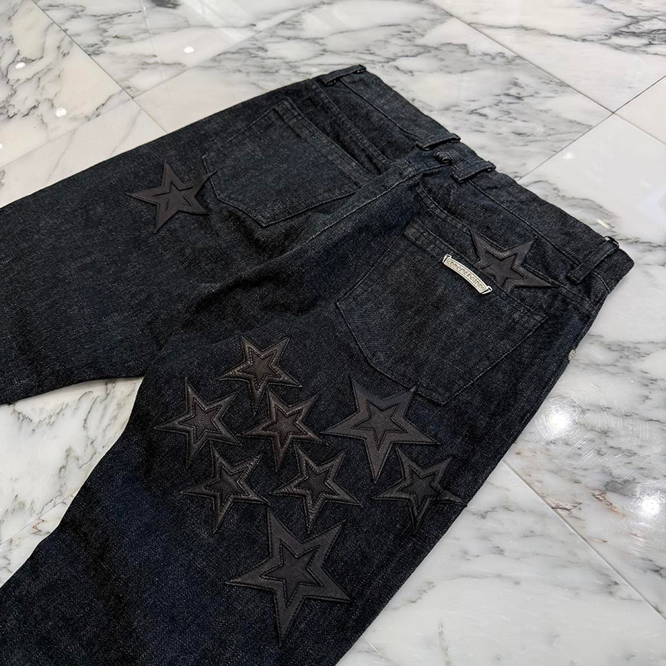 CHROME HEARTS Flare Knee Star Leather Patch Denim Pants Size 32 クロムハーツ フレアニー スターレザーパッチ デニムパンツ サイズ32