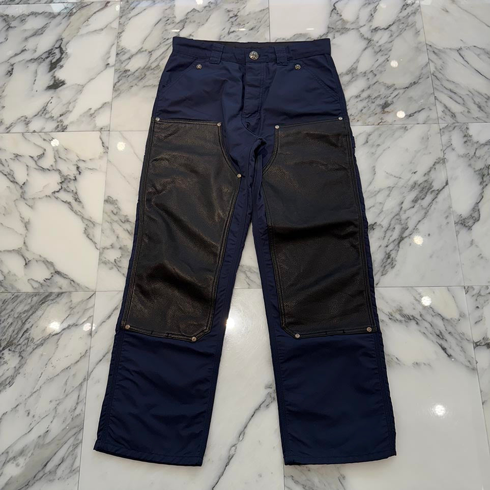 CHROME HEARTS Carpenter Leather Double Knee Nylon Leather Cross Patch Pants Size 30 クロムハーツ カーペンター レザーダブルニー ナイロン レザークロスパッチ ロングパンツ サイズ30