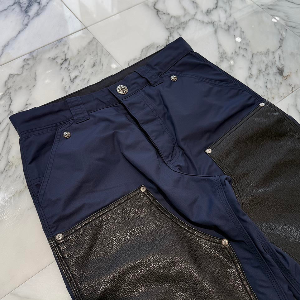 CHROME HEARTS Carpenter Leather Double Knee Nylon Leather Cross Patch Pants Size 30 クロムハーツ カーペンター レザーダブルニー ナイロン レザークロスパッチ ロングパンツ サイズ30