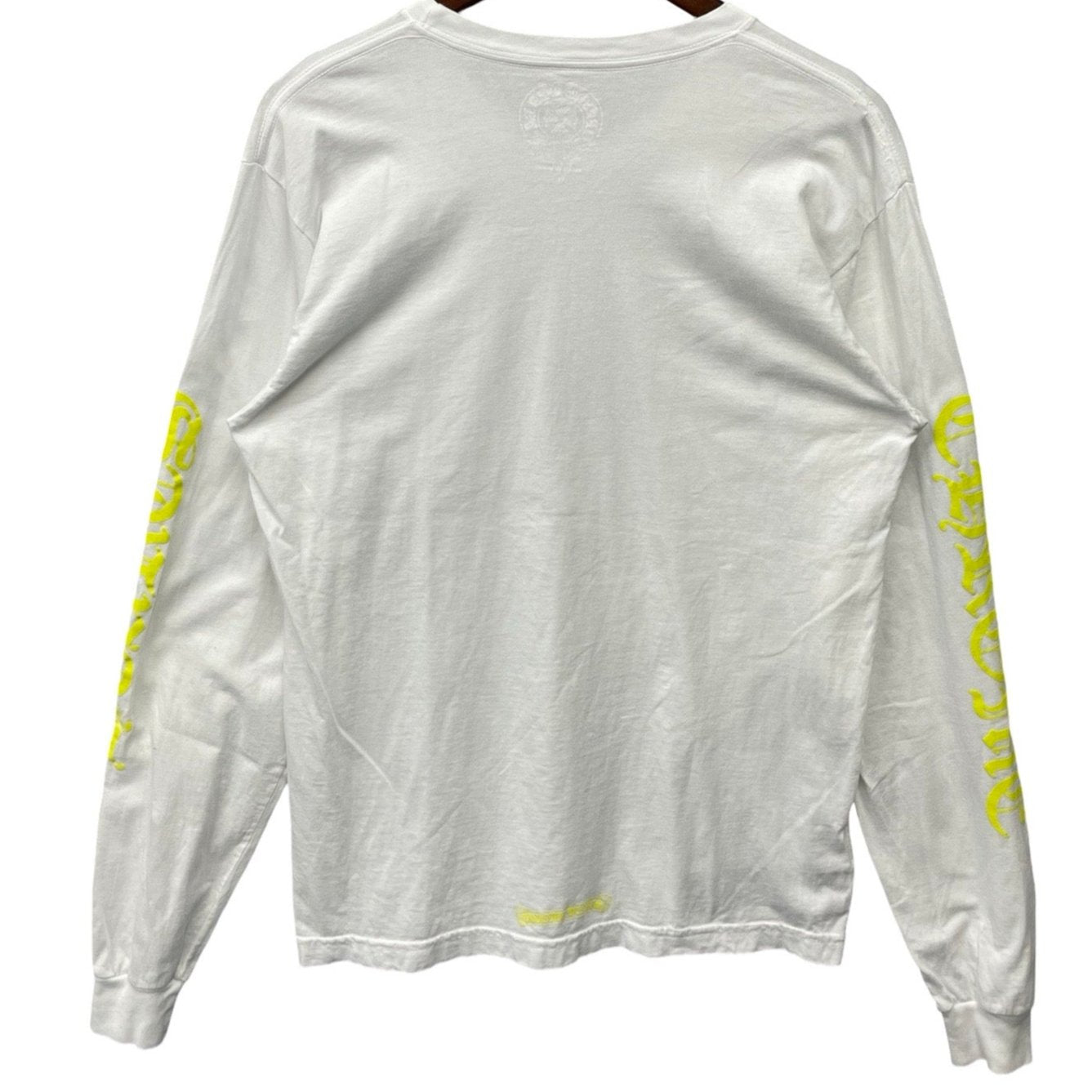 CHROME HEARTS Old English Neck Logo Neon Yellow L/S Tee Size XL