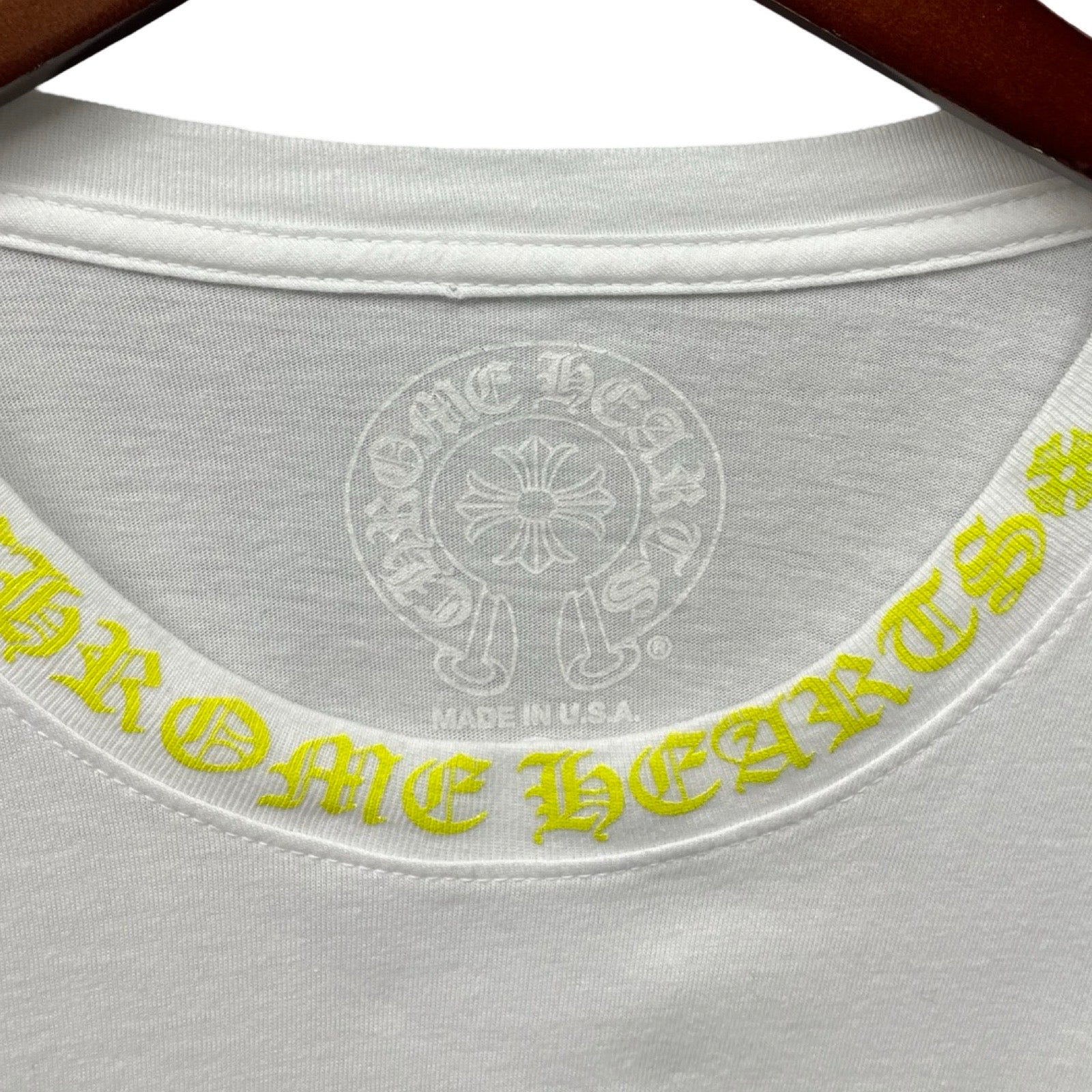 CHROME HEARTS Old English Neck Logo Neon Yellow L/S Tee Size XL