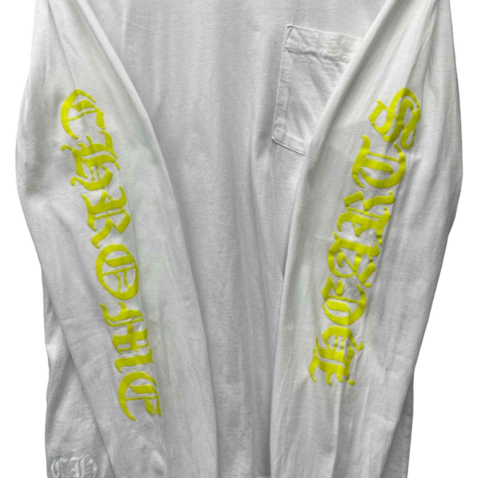 CHROME HEARTS Old English Neck Logo Neon Yellow L/S Tee Size XL