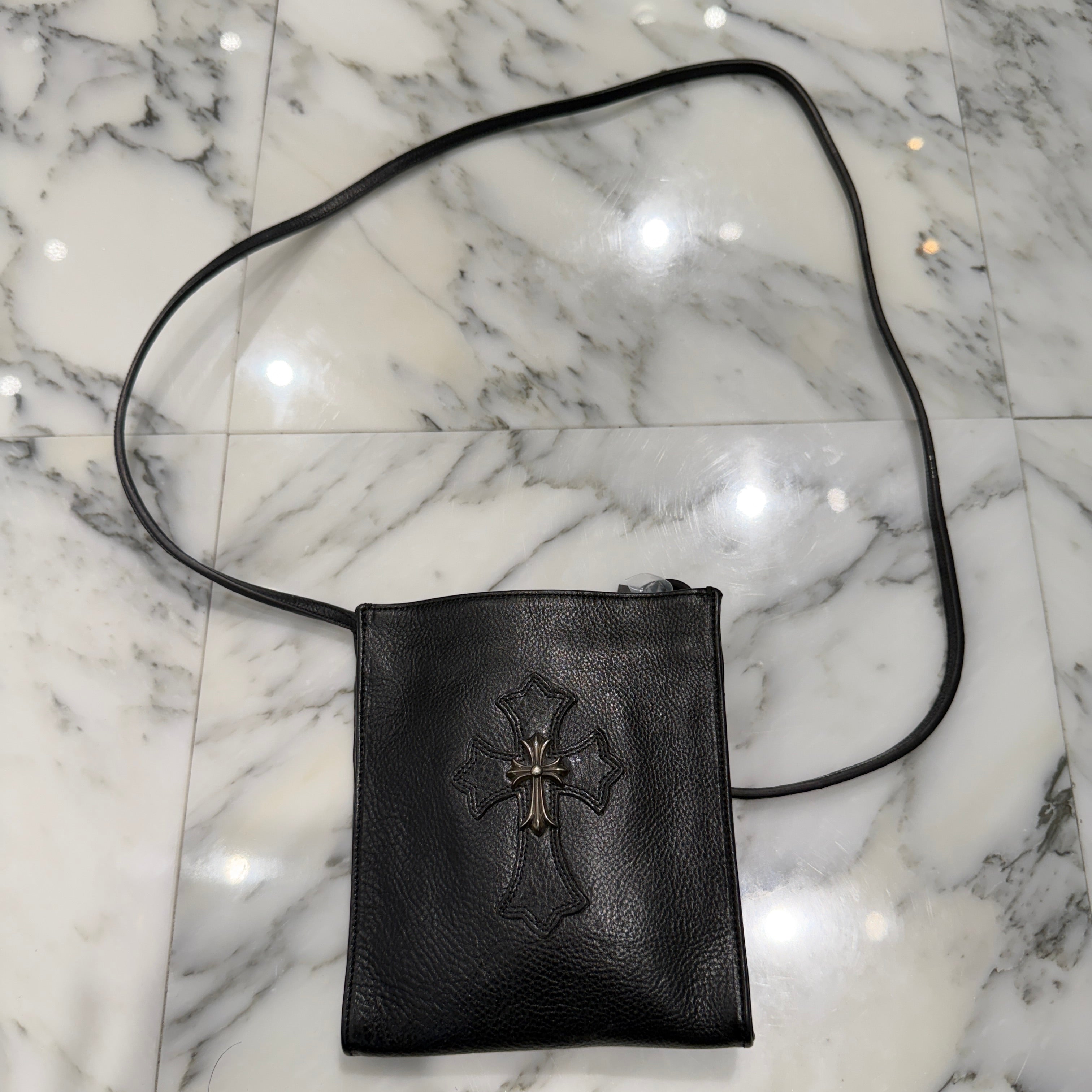 CHROME HEARTS CH Silver Cross Square Pocket Leather Shoulder Bag クロムハーツ CH シルバークロス スクエアポケット レザーショルダーバッグ