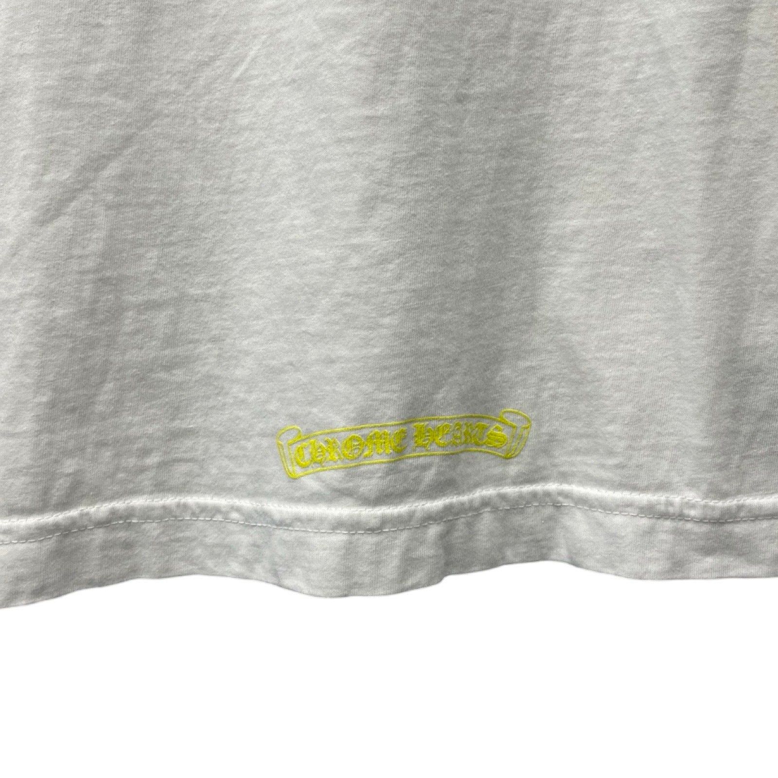 CHROME HEARTS Old English Neck Logo Neon Yellow L/S Tee Size XL