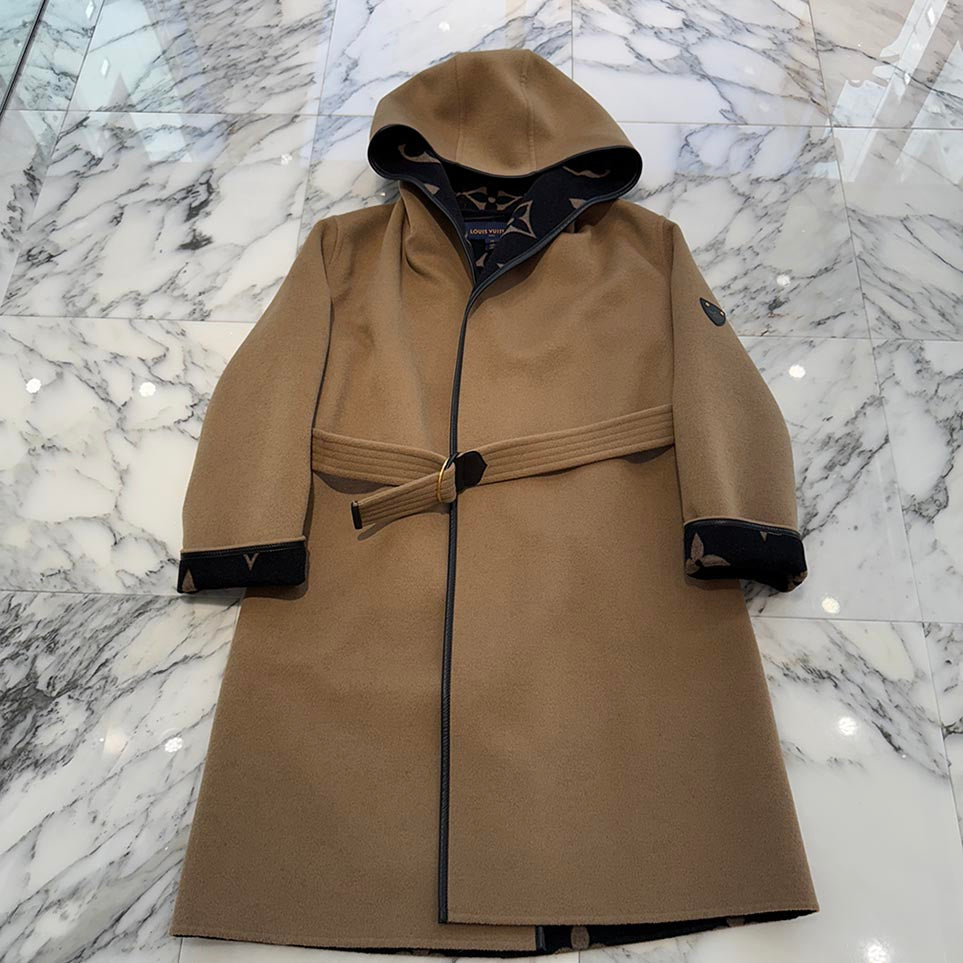 LOUIS VUITTON Belted Double Face Hooded Wrap Coat FKC013NUV Size 34 ルイヴィトン ベルテッド ダブルフェイス フーデット ラップコート サイズ34