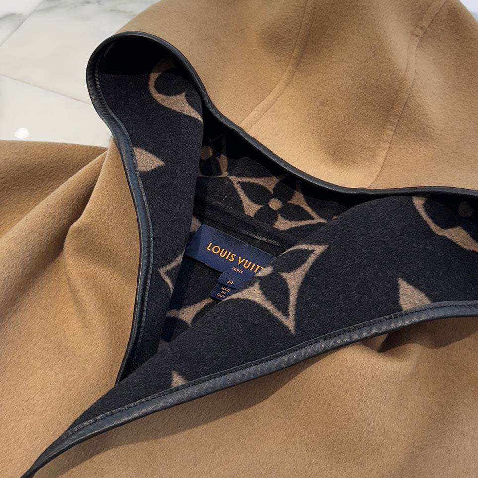 LOUIS VUITTON Belted Double Face Hooded Wrap Coat FKC013NUV Size 34 ルイヴィトン ベルテッド ダブルフェイス フーデット ラップコート サイズ34