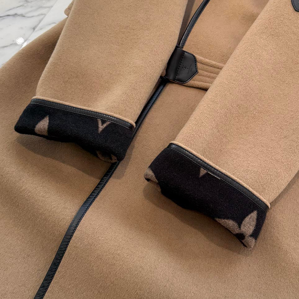 LOUIS VUITTON Belted Double Face Hooded Wrap Coat FKC013NUV Size 34 ルイヴィトン ベルテッド ダブルフェイス フーデット ラップコート サイズ34