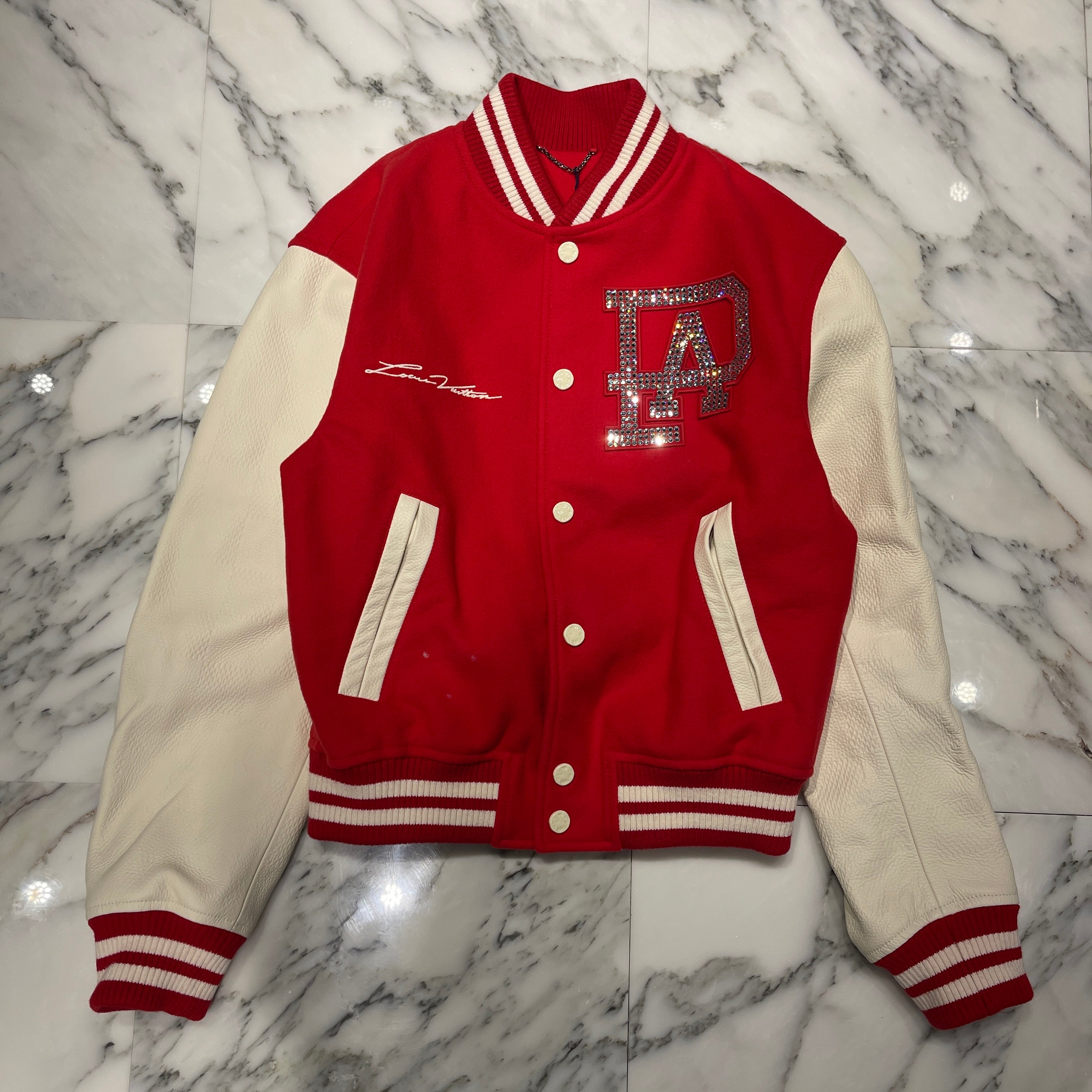 LOUIS VUITTON 2024SS Mixed Leather Varsity Blouson 1AFIQ9 Size 48 ルイヴィトン ミックスレザーバーシティブルゾン サイズ48