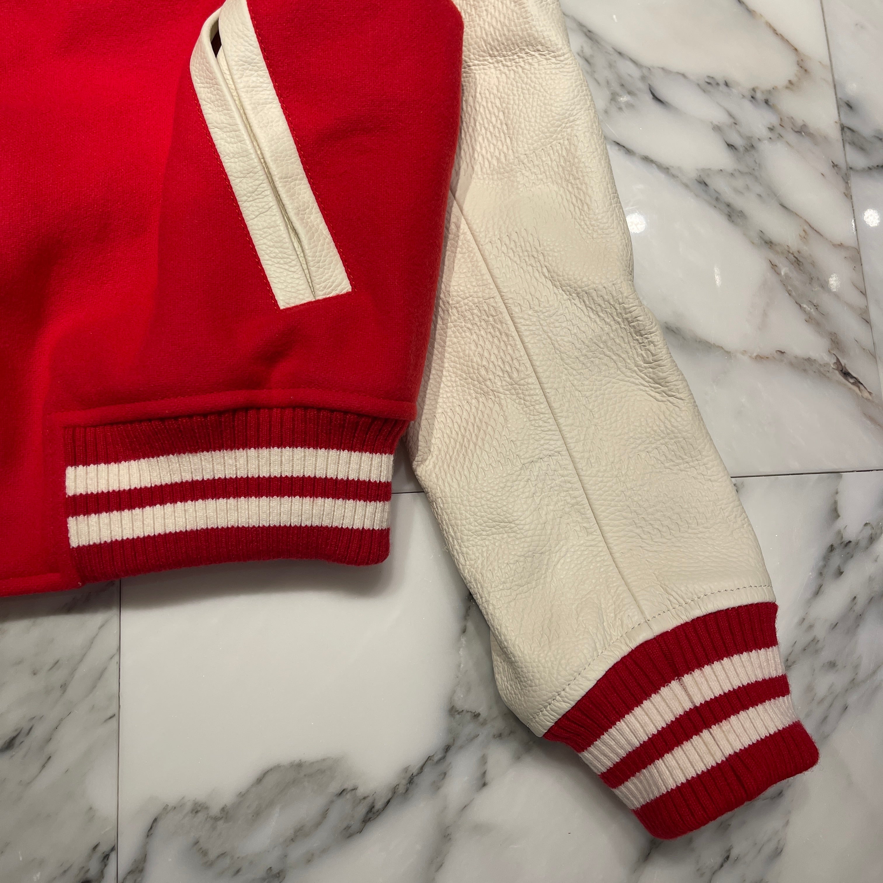 LOUIS VUITTON 2024SS Mixed Leather Varsity Blouson 1AFIQ9 Size 48 ルイヴィトン ミックスレザーバーシティブルゾン サイズ48