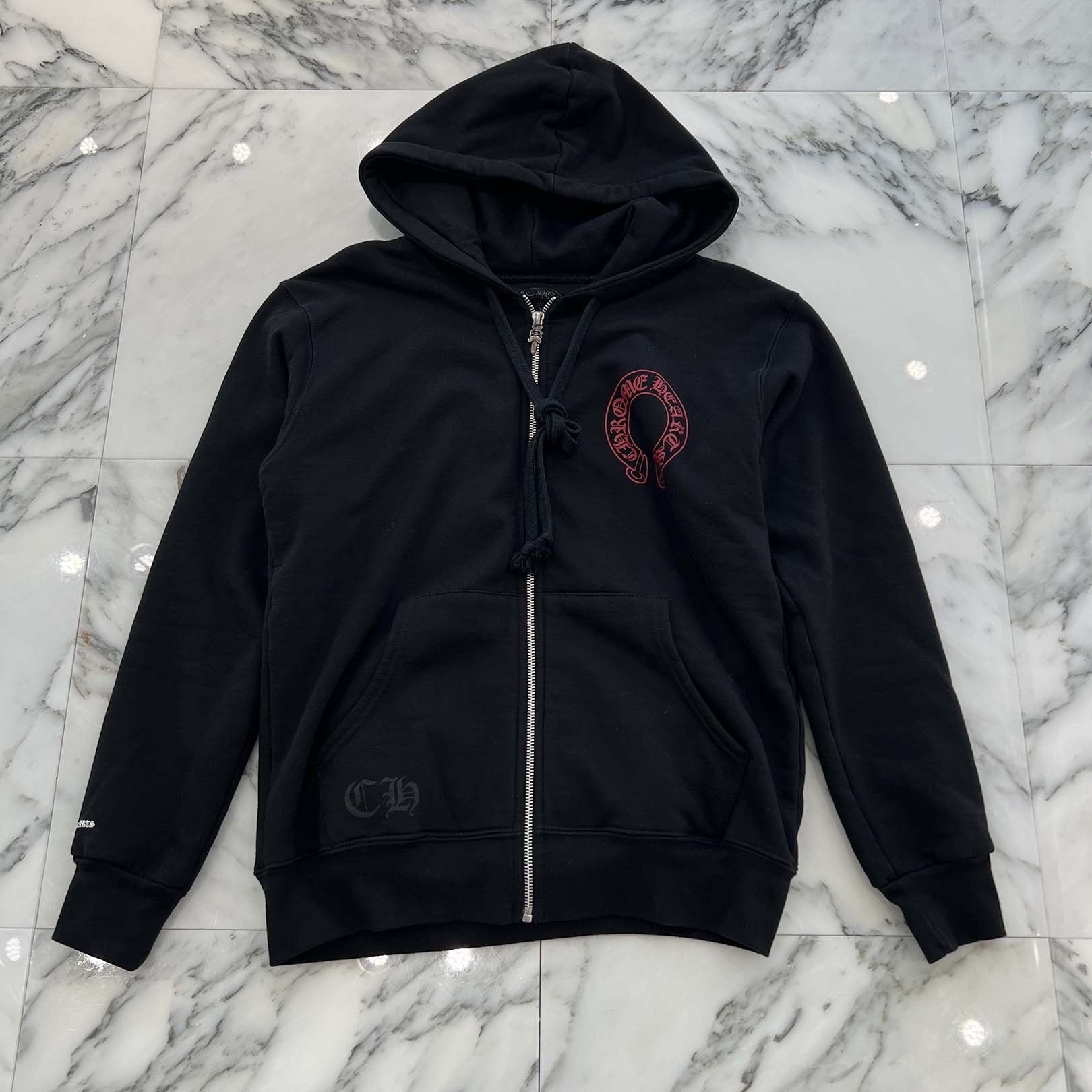 CHROME HEARTS Red Horseshoe Cemetery Cross Zip Up Hoodie Size S クロムハーツ レッド ホースシュー セメタリークロス ジップアップフーディ サイズS