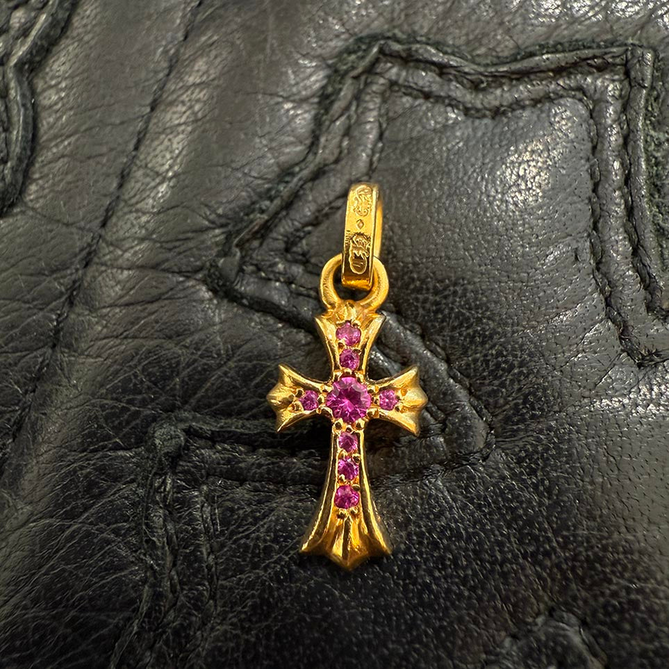 CHROME HEARTS 22K Baby Fat Cross Pave Pink Sapphire Pendant Top クロムハーツ 22K ベビーファット クロス パヴェ ピンクサファイア ペンダントトップ