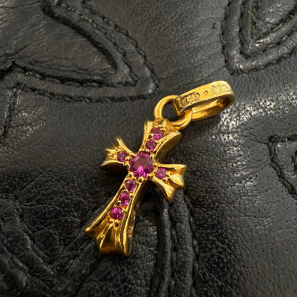 CHROME HEARTS 22K Baby Fat Cross Pave Pink Sapphire Pendant Top クロムハーツ 22K ベビーファット クロス パヴェ ピンクサファイア ペンダントトップ