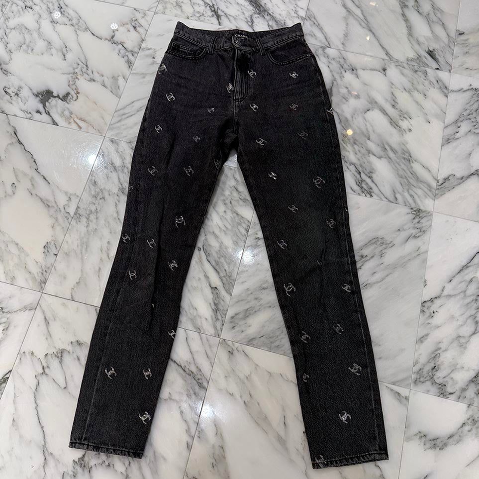 CHANEL Coco Mark Glitter Denim Pants P71639V63193 Size 38 シャネル ココマークグリッター デニムパンツ サイズ38