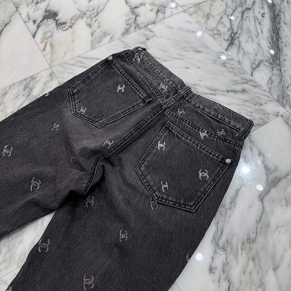 CHANEL Coco Mark Glitter Denim Pants P71639V63193 Size 38 シャネル ココマークグリッター デニムパンツ サイズ38