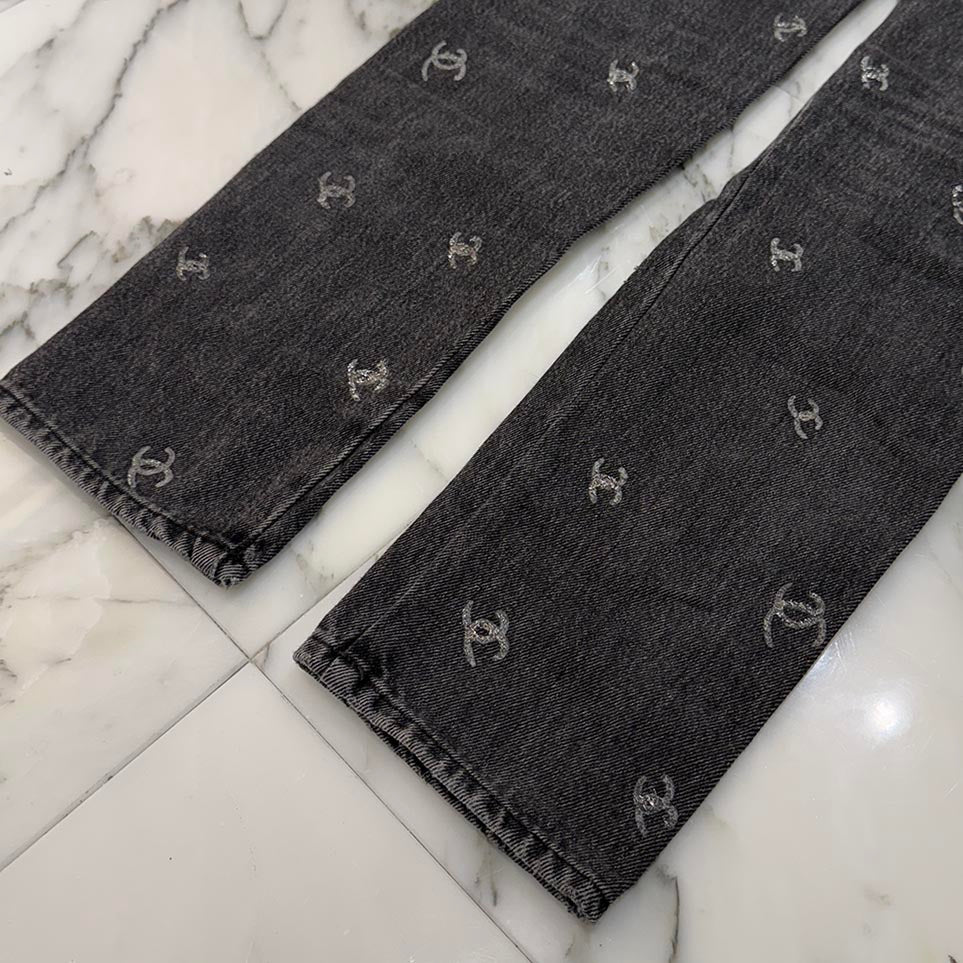 CHANEL Coco Mark Glitter Denim Pants P71639V63193 Size 38 シャネル ココマークグリッター デニムパンツ サイズ38