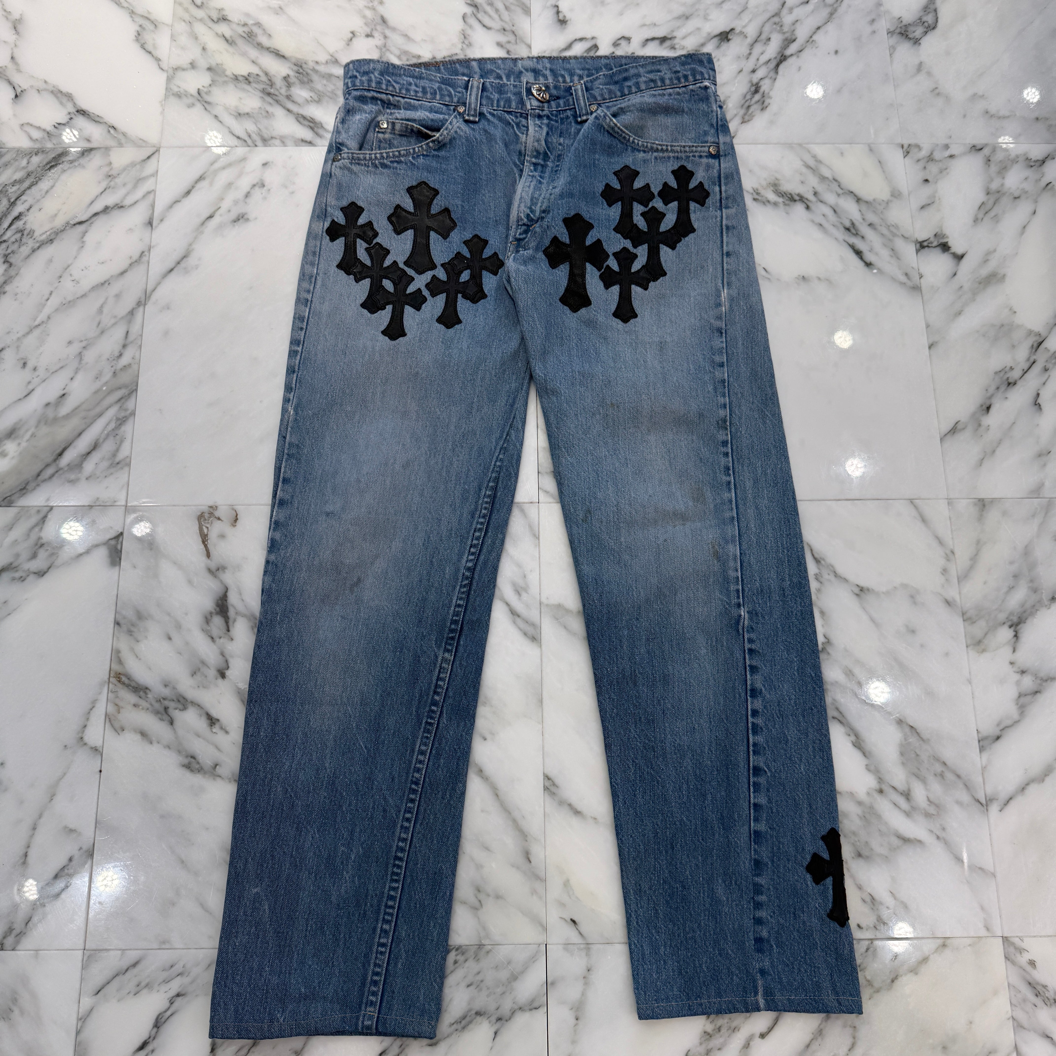 CHROME HEARTS × Levi's 505 VNTG Cross Leather Patch Denim Pants Size 30 クロムハーツ × リーバイス 505 ヴィンテージ クロスレザーパッチ デニムパンツ サイズ30