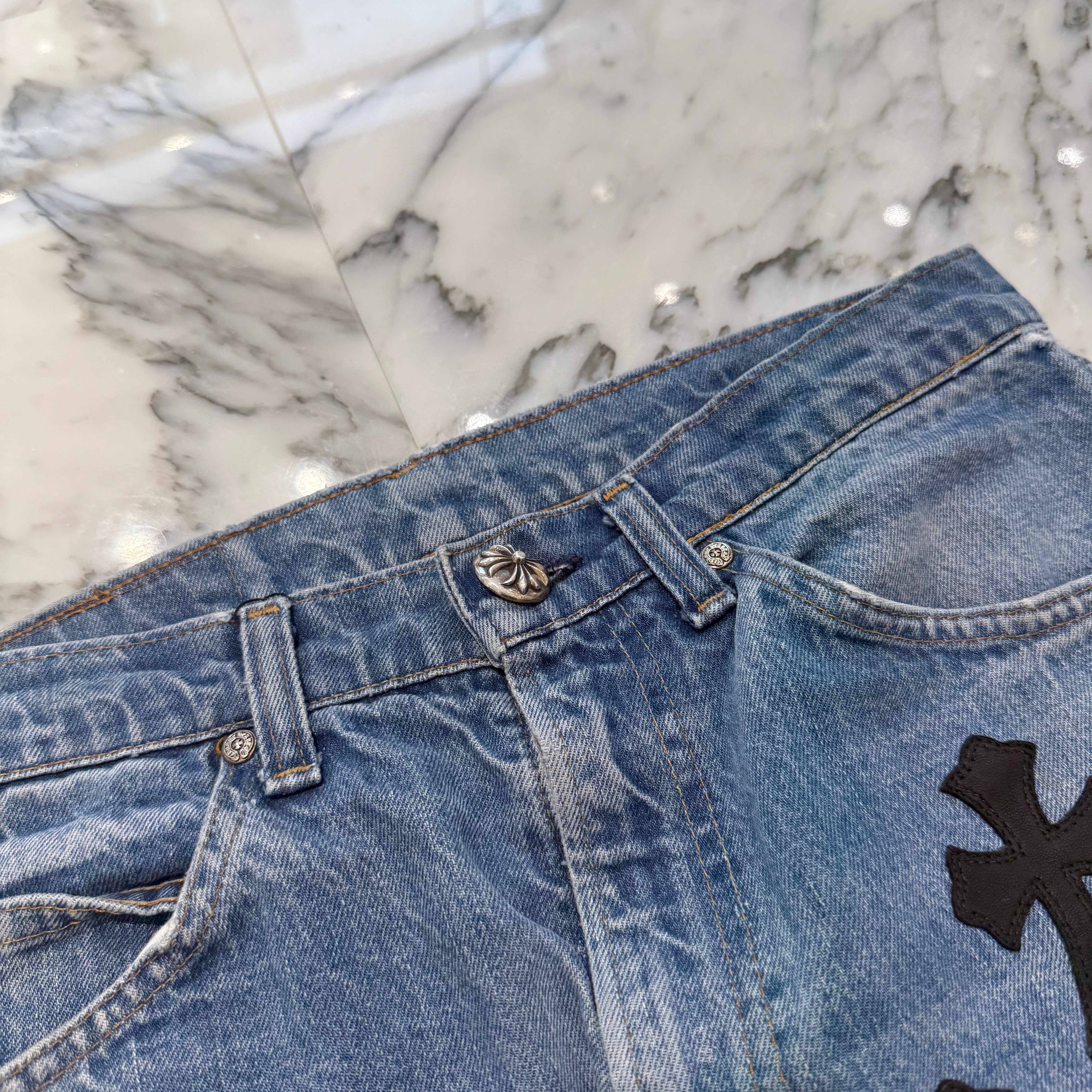 CHROME HEARTS × Levi's 505 VNTG Cross Leather Patch Denim Pants Size 30 クロムハーツ × リーバイス 505 ヴィンテージ クロスレザーパッチ デニムパンツ サイズ30