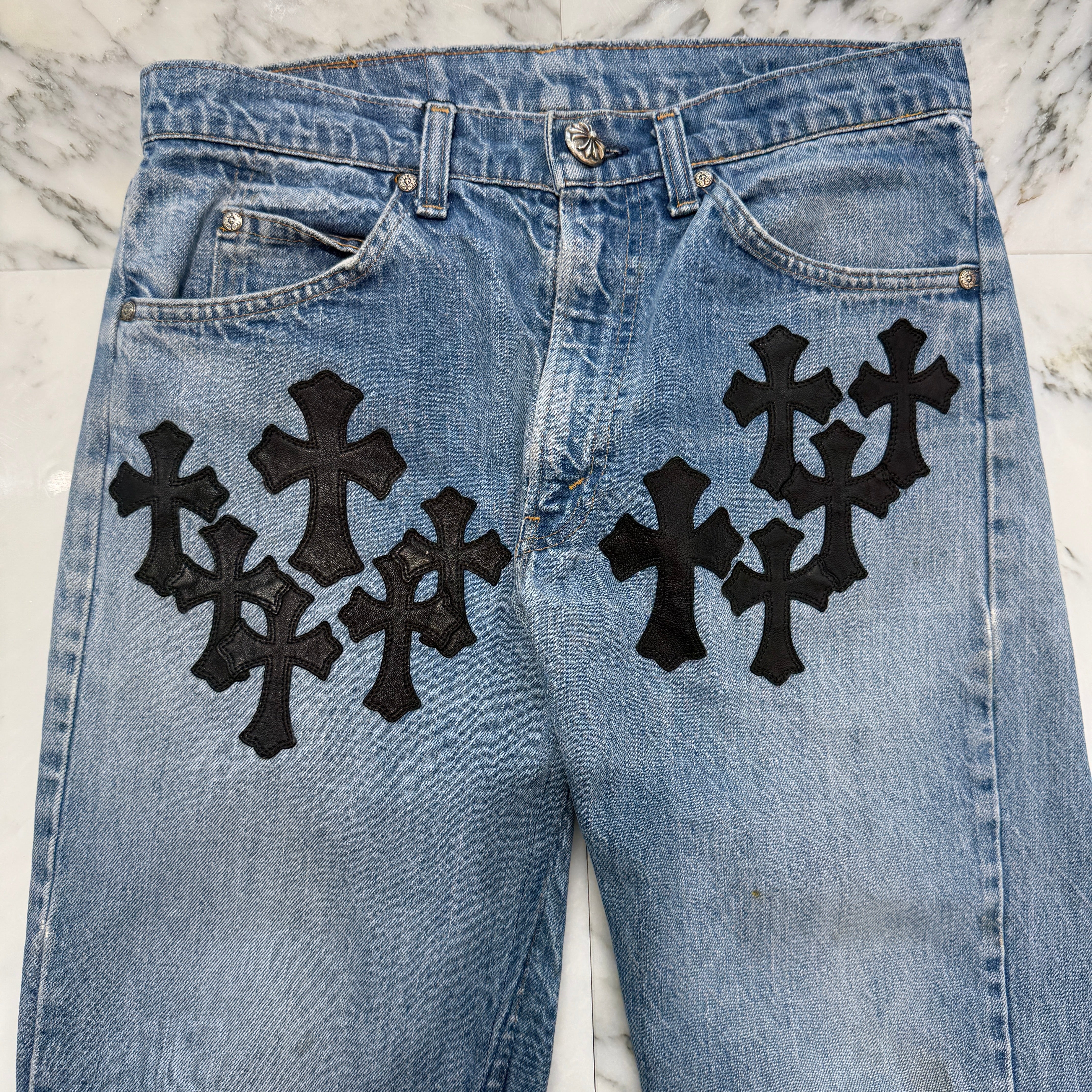 CHROME HEARTS × Levi's 505 VNTG Cross Leather Patch Denim Pants Size 30 クロムハーツ × リーバイス 505 ヴィンテージ クロスレザーパッチ デニムパンツ サイズ30
