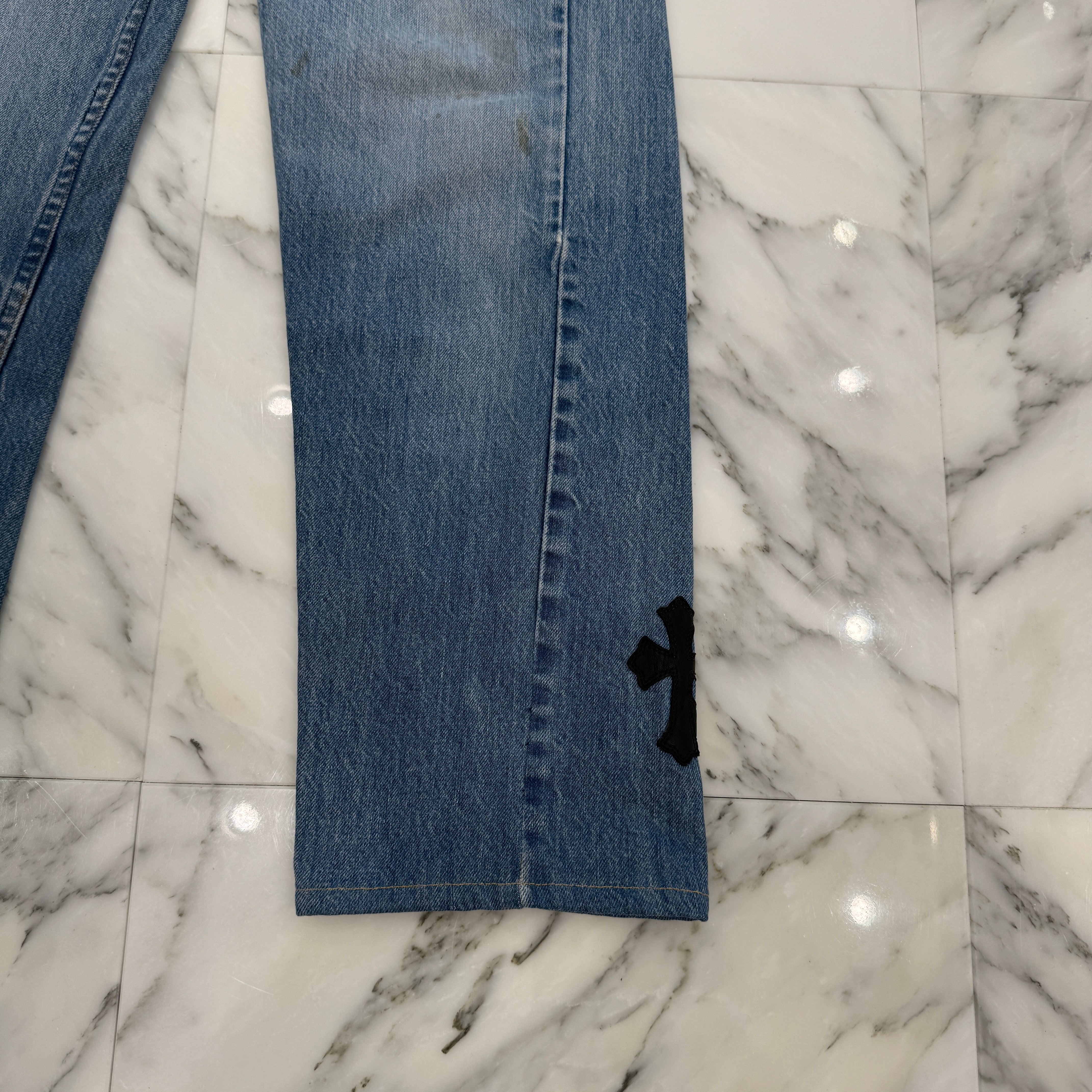 CHROME HEARTS × Levi's 505 VNTG Cross Leather Patch Denim Pants