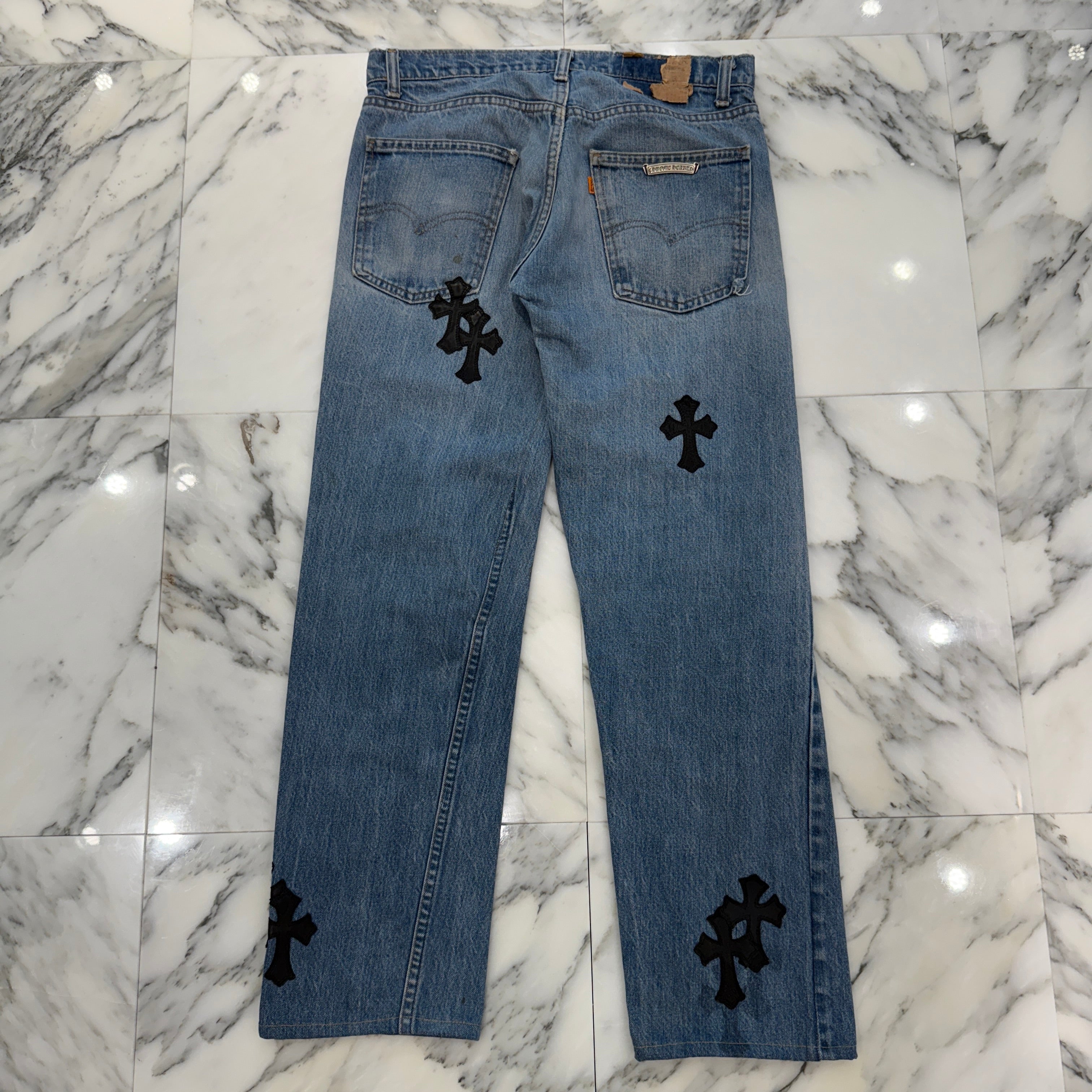 CHROME HEARTS × Levi's 505 VNTG Cross Leather Patch Denim Pants Size 30 クロムハーツ × リーバイス 505 ヴィンテージ クロスレザーパッチ デニムパンツ サイズ30