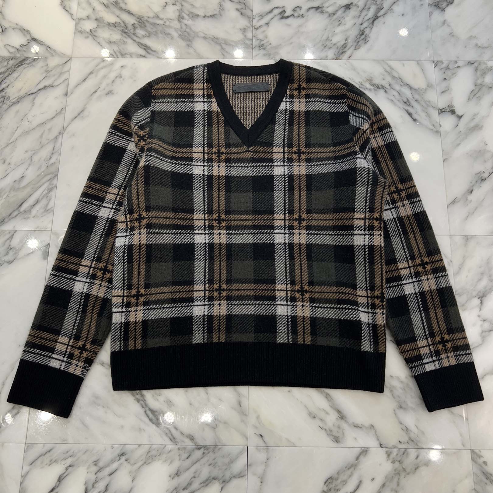 CHROME HEARTS CH Plus Check Cashmere Knit Sweater Size M クロムハ－ツ CHプラス カシミヤ ニット セーター サイズM