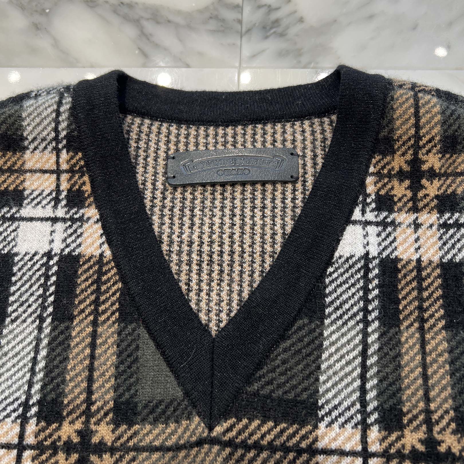 CHROME HEARTS CH Plus Check Cashmere Knit Sweater Size M クロムハ－ツ CHプラス カシミヤ ニット セーター サイズM