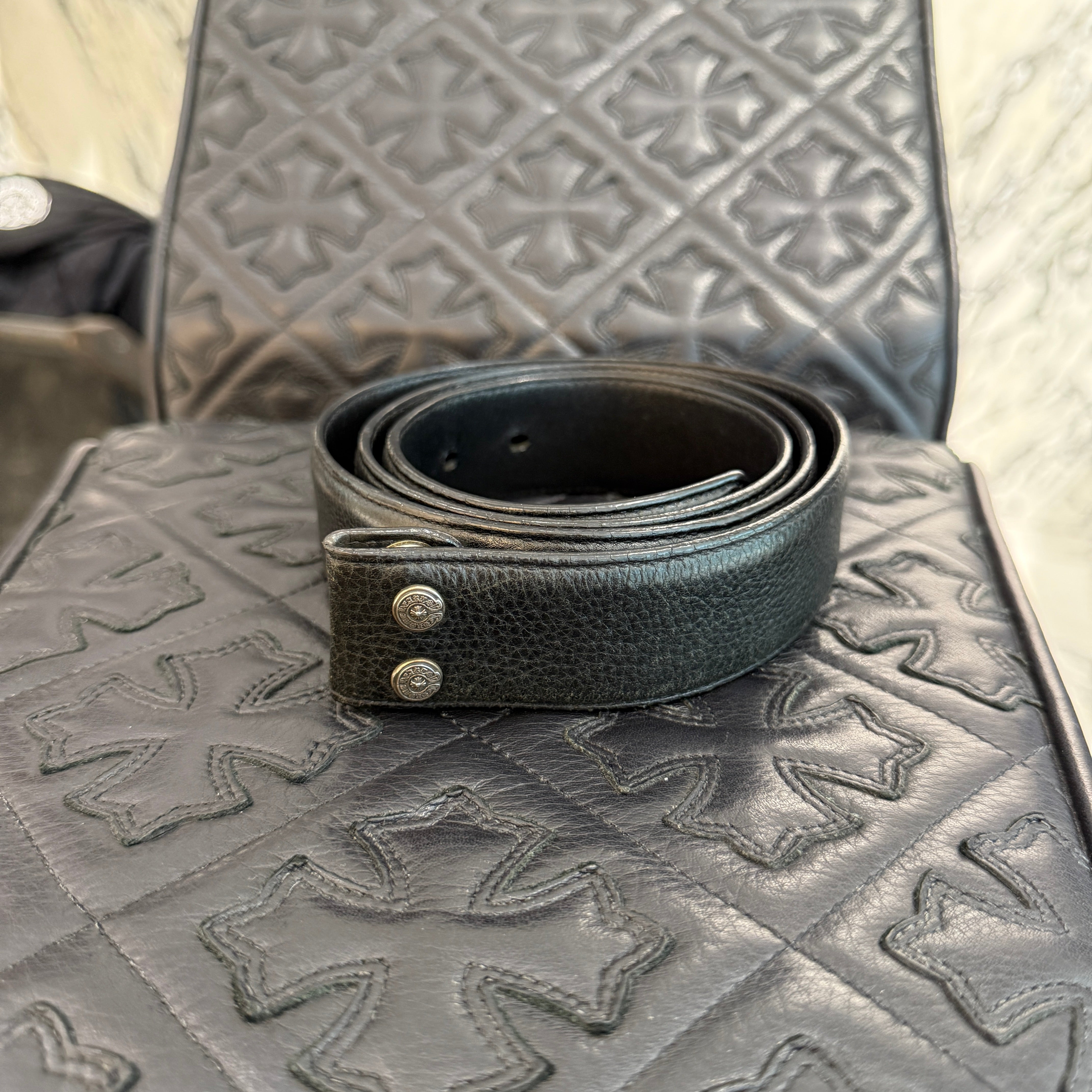 CHROME HEARTS 1.5 STRAP Horseshoe Rivet Leather Belt Size 38 クロムハーツ 1.5ストラップ ホースシューリベット レザーベルト サイズ38