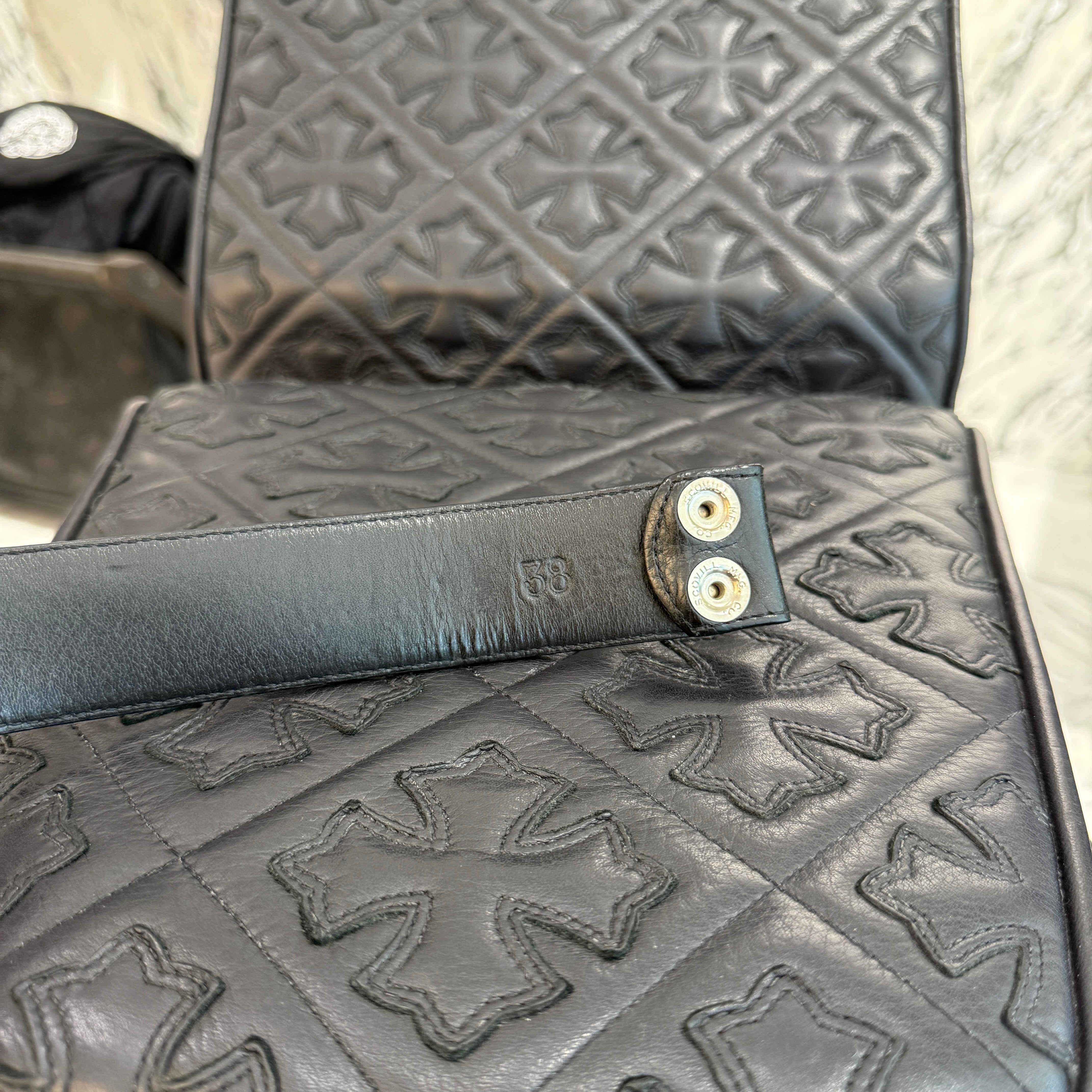 CHROME HEARTS 1.5 STRAP Horseshoe Rivet Leather Belt Size 38 クロムハーツ 1.5ストラップ ホースシューリベット レザーベルト サイズ38