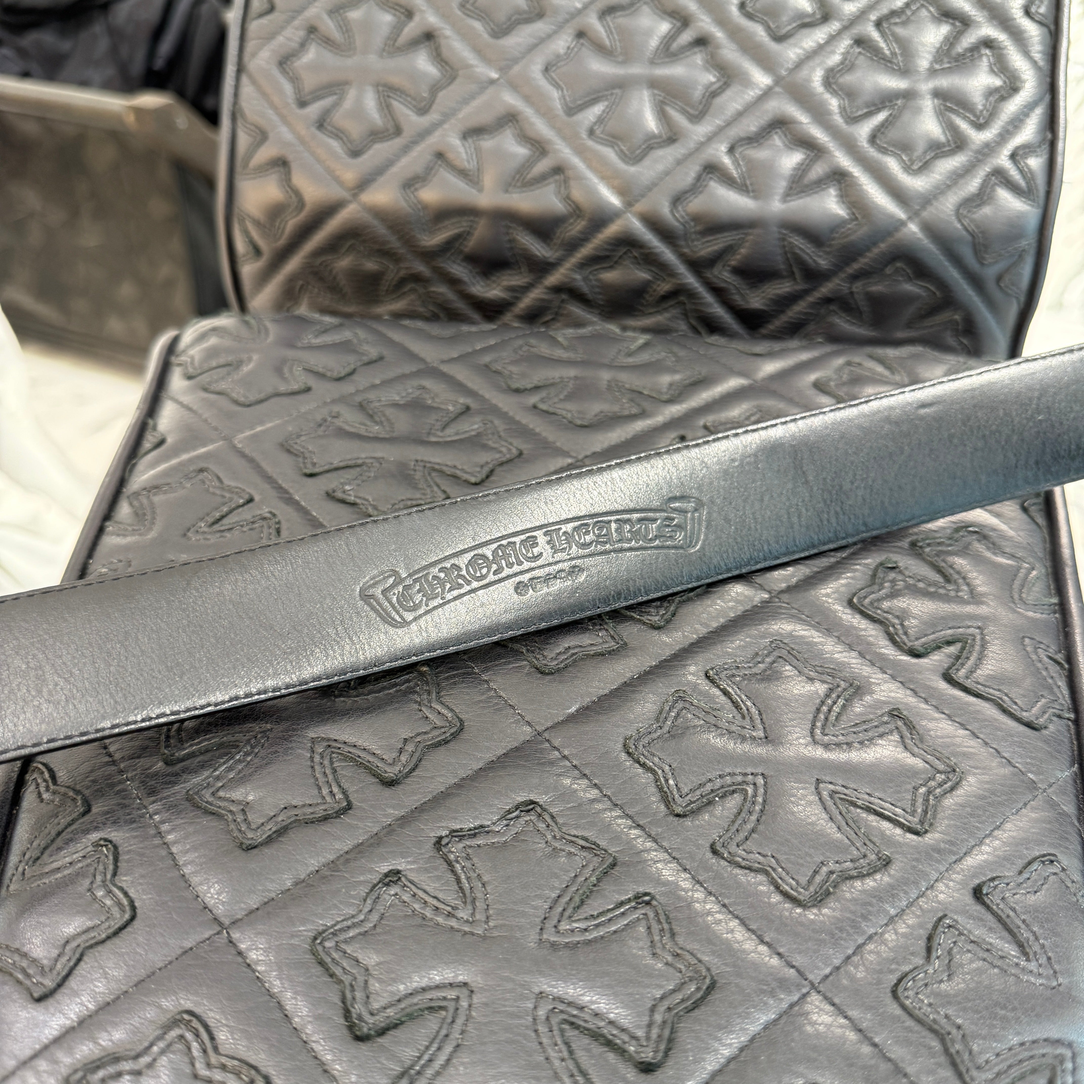 CHROME HEARTS 1.5 STRAP Horseshoe Rivet Leather Belt Size 38 クロムハーツ 1.5ストラップ ホースシューリベット レザーベルト サイズ38